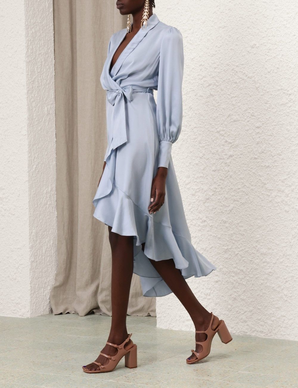 Zimmermann oc11z0825 Silk Wrap Midi Dress in Pale Blue Size M / US 6-8 / IT 42-44 - 3 Thumbnail