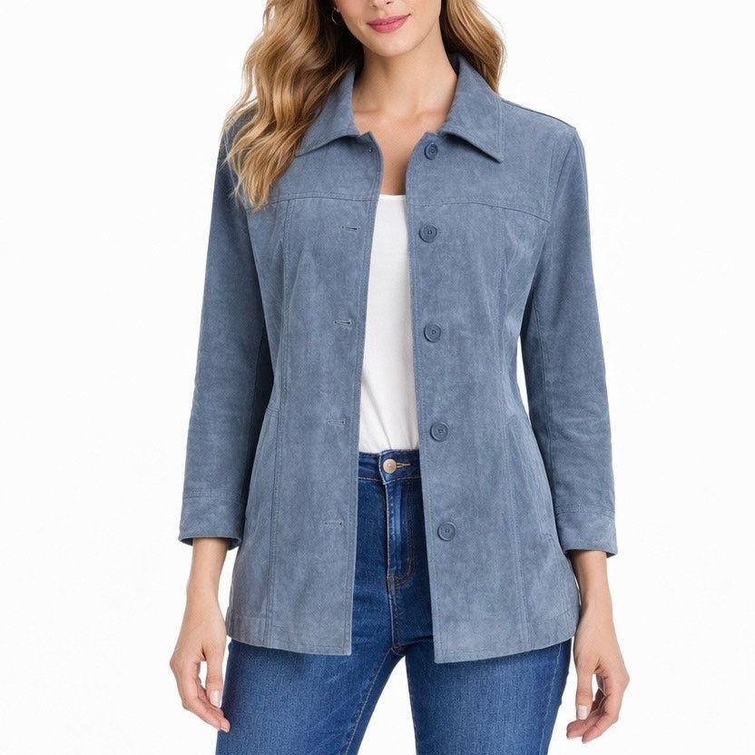 Classiques Entier Suede Jacket Button Front Blue Size L
