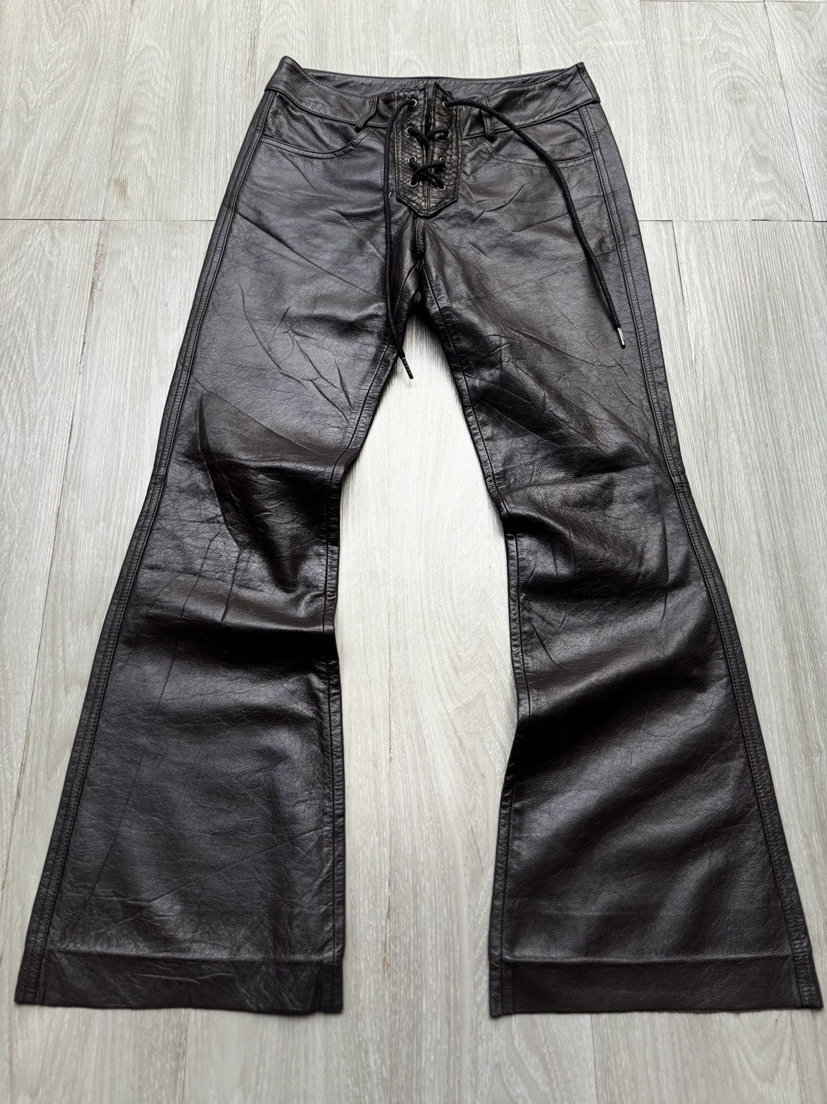 Japanese Brand VERTGARMENTS leather flare pants Size US 26 / EU 42 - 1 Thumbnail