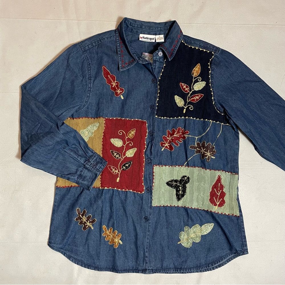 Other New Vintage National Denim Long Sleeve Embroidered Shirt Si Size XL / US 12-14 / IT 48-50 - 5 Thumbnail