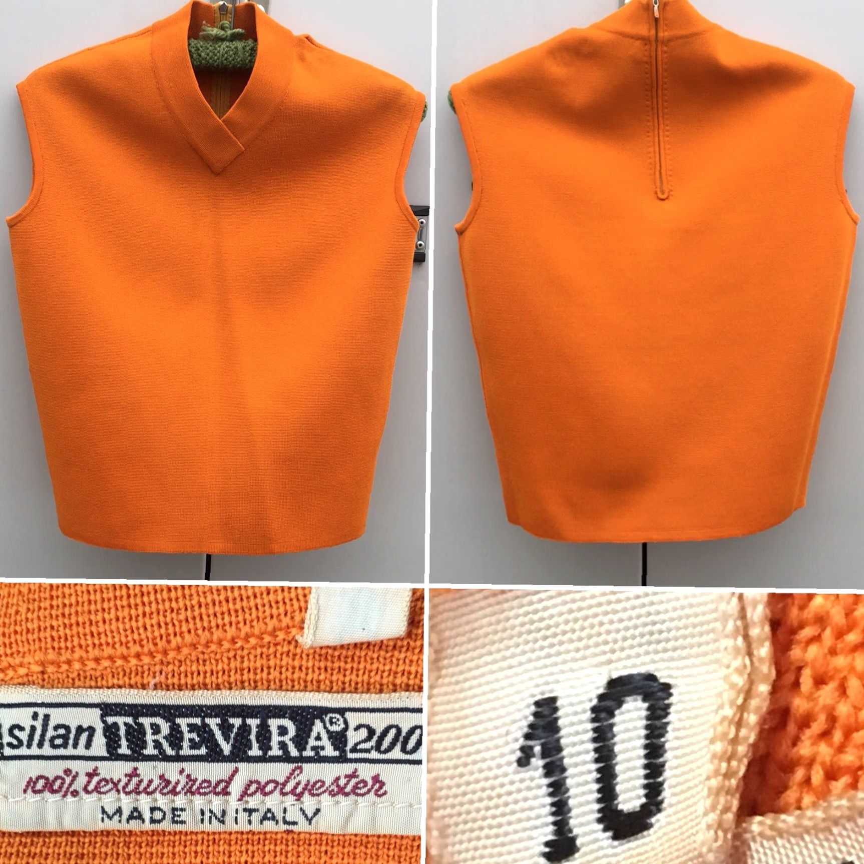 Vintage VINTAGE silan TREVIRA 2000 Made In Italy Texturized Polyester Sleeveless Top 60s Orange Women Womens Mod GoGo 1960s Shirt Size L / US 10 / IT 46 - 7 Thumbnail