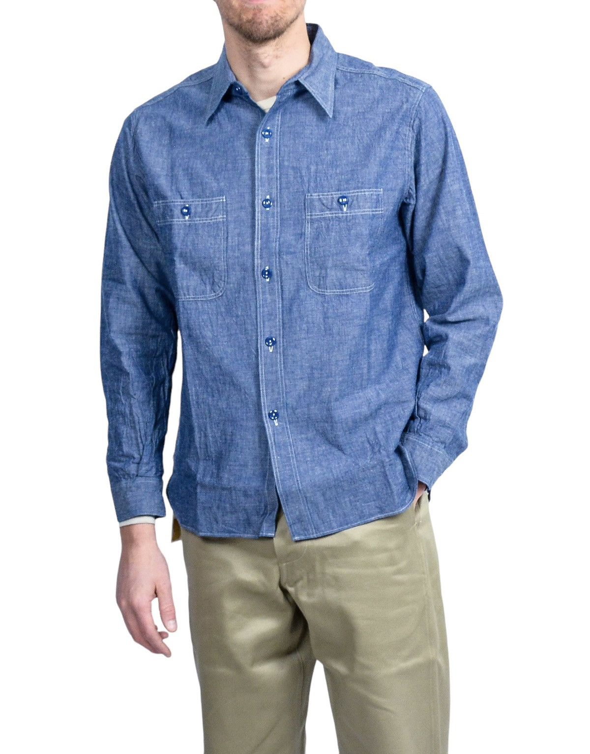 Image of Buzz Ricksons x Toyo Enterprises Vintage Buzz Rickson Usn Chambray Work Shirt in Light Blue (Size S