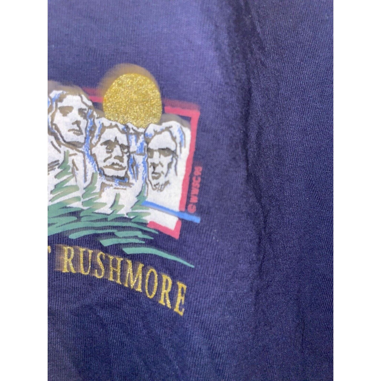 Jerzees Vintage Mount Rushmore Shirt Blue Graphic Tee 1990s VTG 90s Size US L / EU 52-54 / 3 - 4 Thumbnail