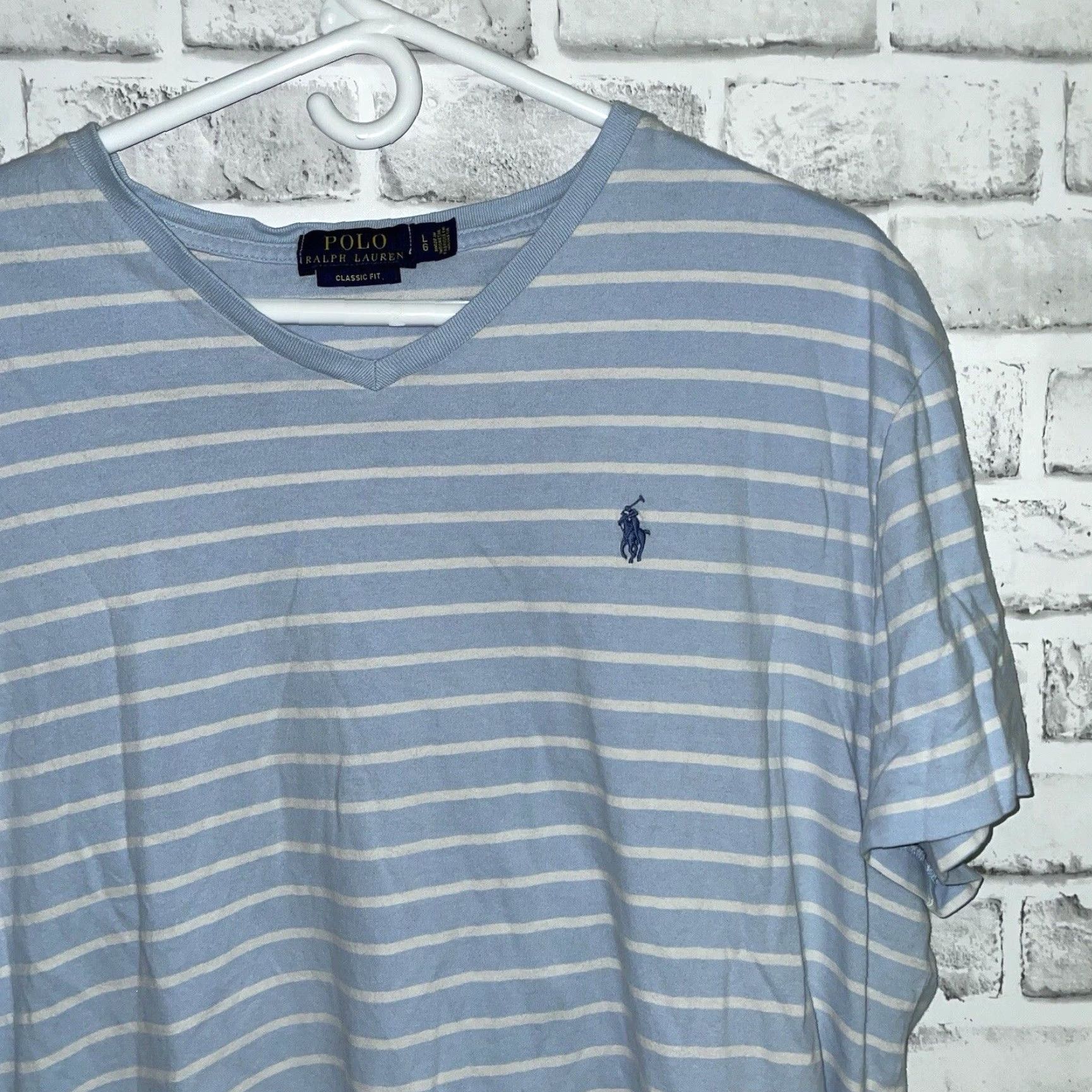 Polo Ralph Lauren Polo Ralph Lauren Classic Fit Striped V-Neck T-Shirt Mens Large Blue Size US L / EU 52-54 / 3 - 2 Thumbnail