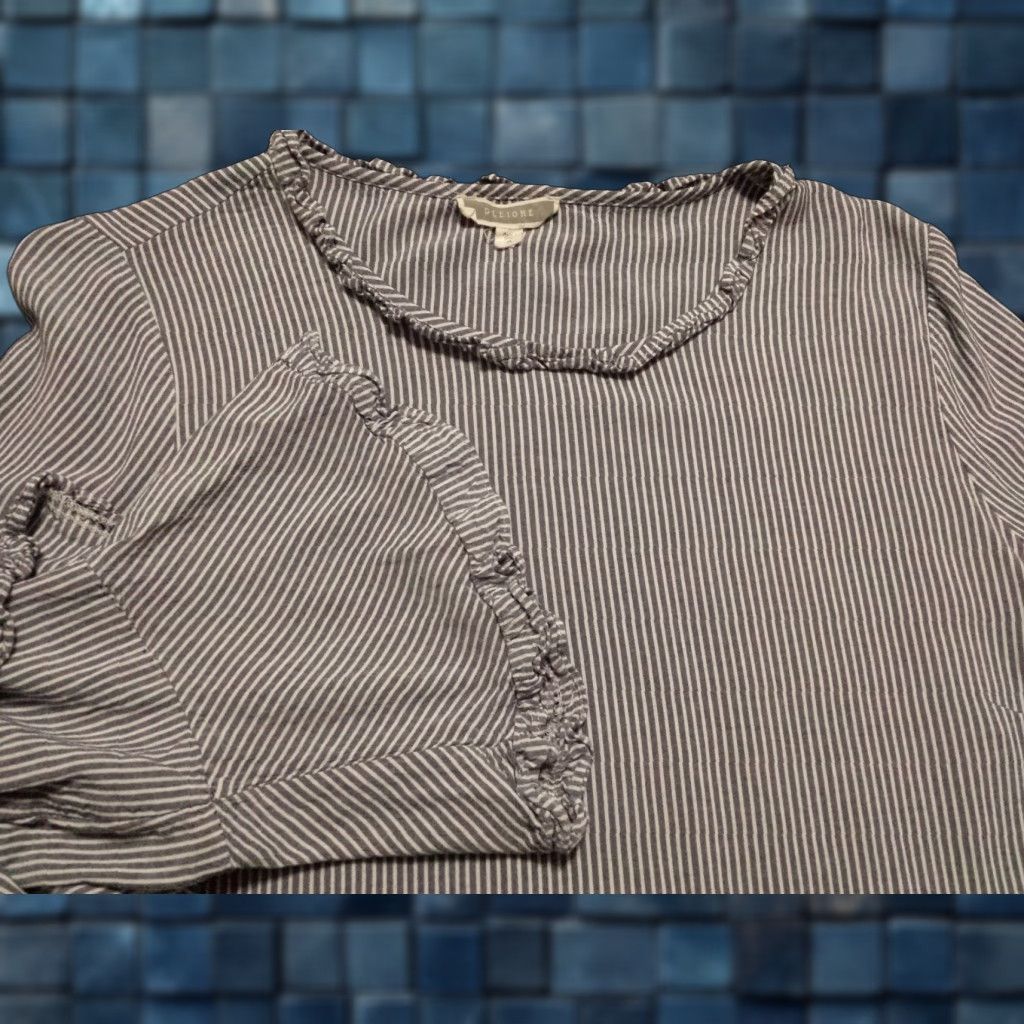 Vintage Pleione Blouse Long Sleeve Round Neck Pullover Womens M Gray Stripe Reference: Pleione Size M / US 6-8 / IT 42-44 - 1 Thumbnail