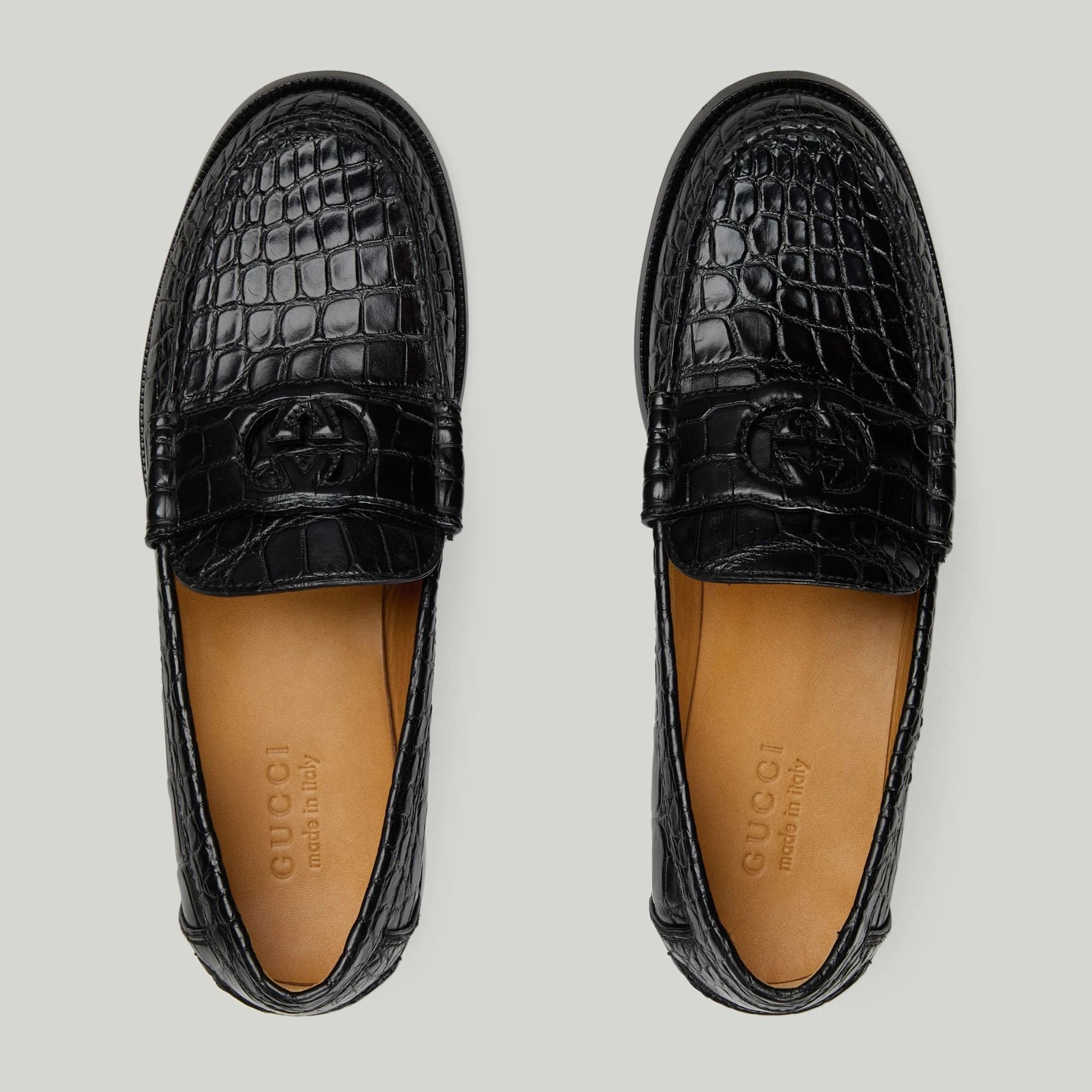 Gucci o1s1wg110425 Men's Alligator Loafers in Black Size US 12.5 / EU 45-46 - 5 Thumbnail