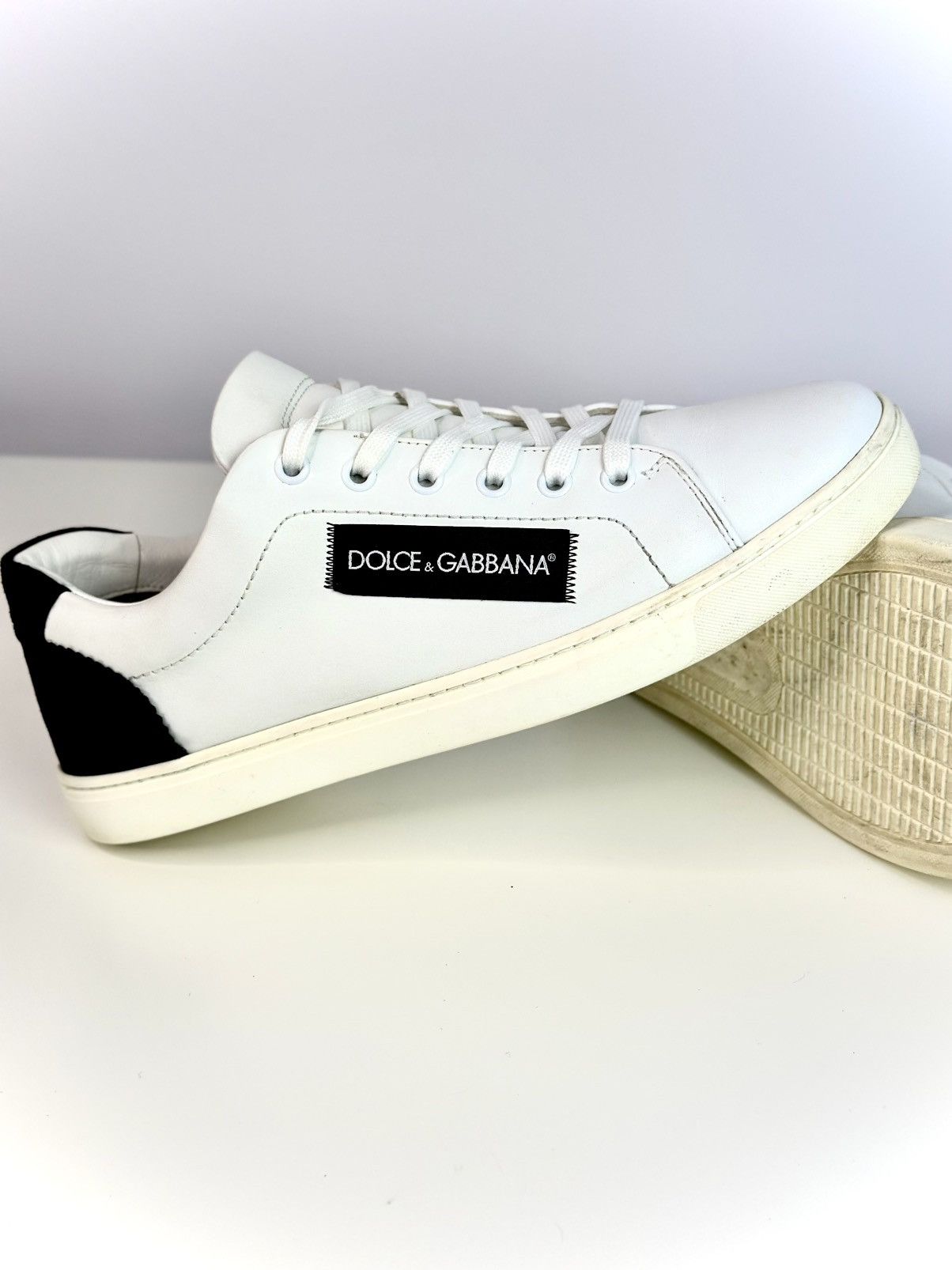 Dolce & Gabbana Dolce & Gabbana White Black Leather Lace Up Sneakers 40s Size US 9 / IT 39 - 13 Thumbnail