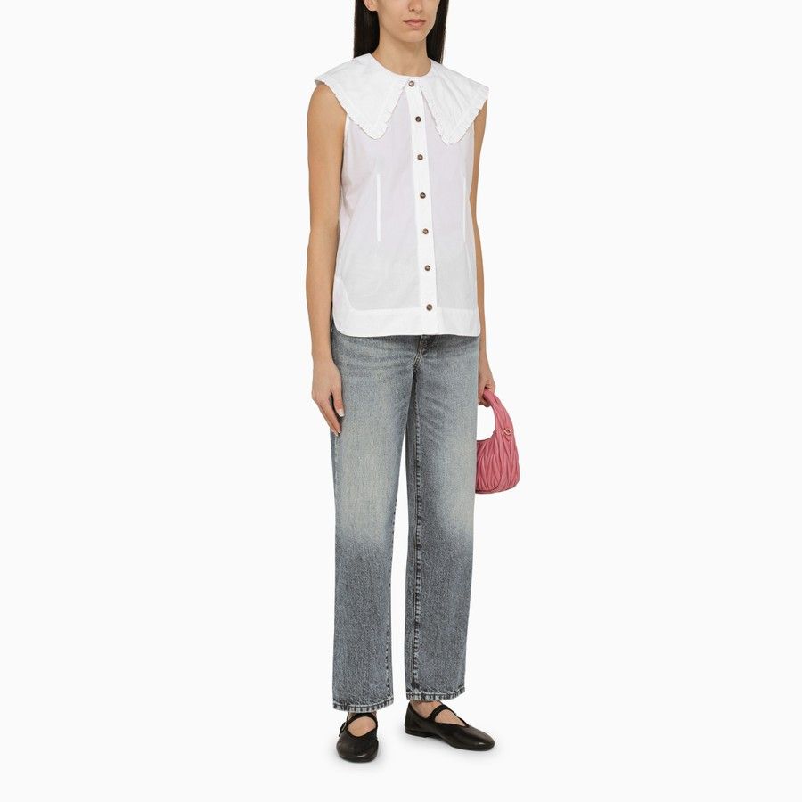 Ganni o1d2blof0824 Cotton Shirts in White Size XS / US 0-2 / IT 36-38 - 2 Thumbnail