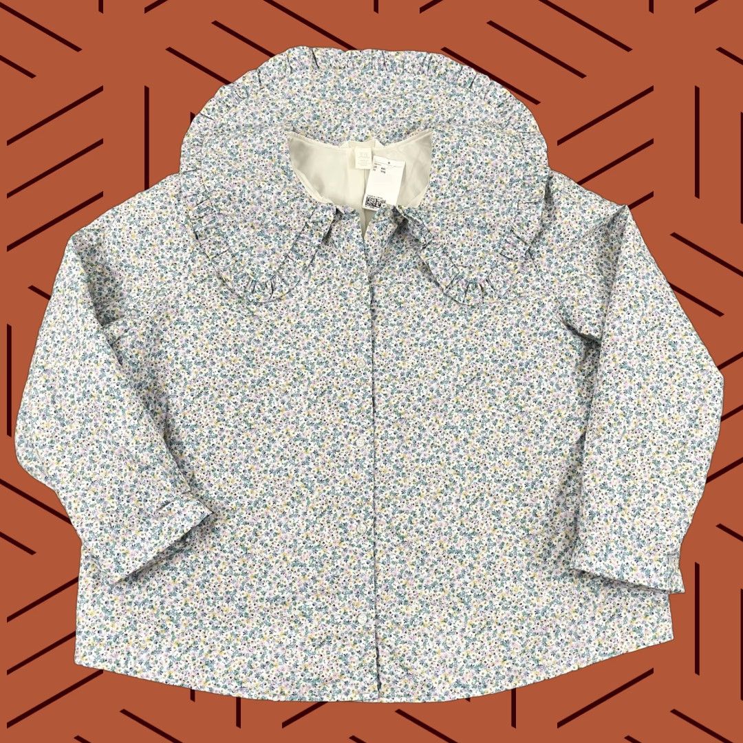 H&M VINTAGE H&M Shirt Jacket Women 2XL Floral Button-Up Ruffle Frill Casual Outfits Size XXL / US 16-18 / IT 52-54 - 1 Thumbnail