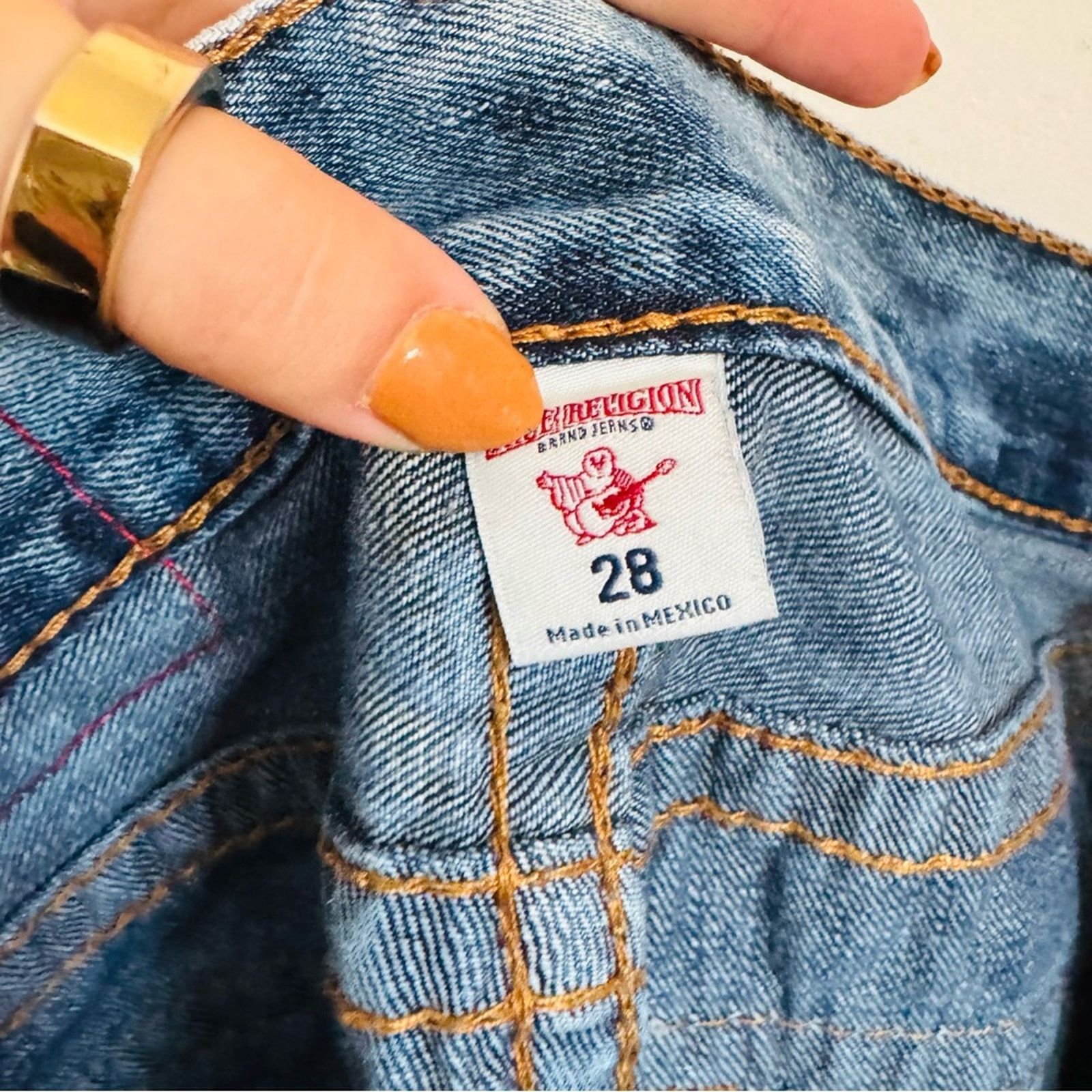 True Religion TRUE RELIGION Blue White Acid Wash Straight Leg Denim Jeans Size US 29 - 5 Thumbnail