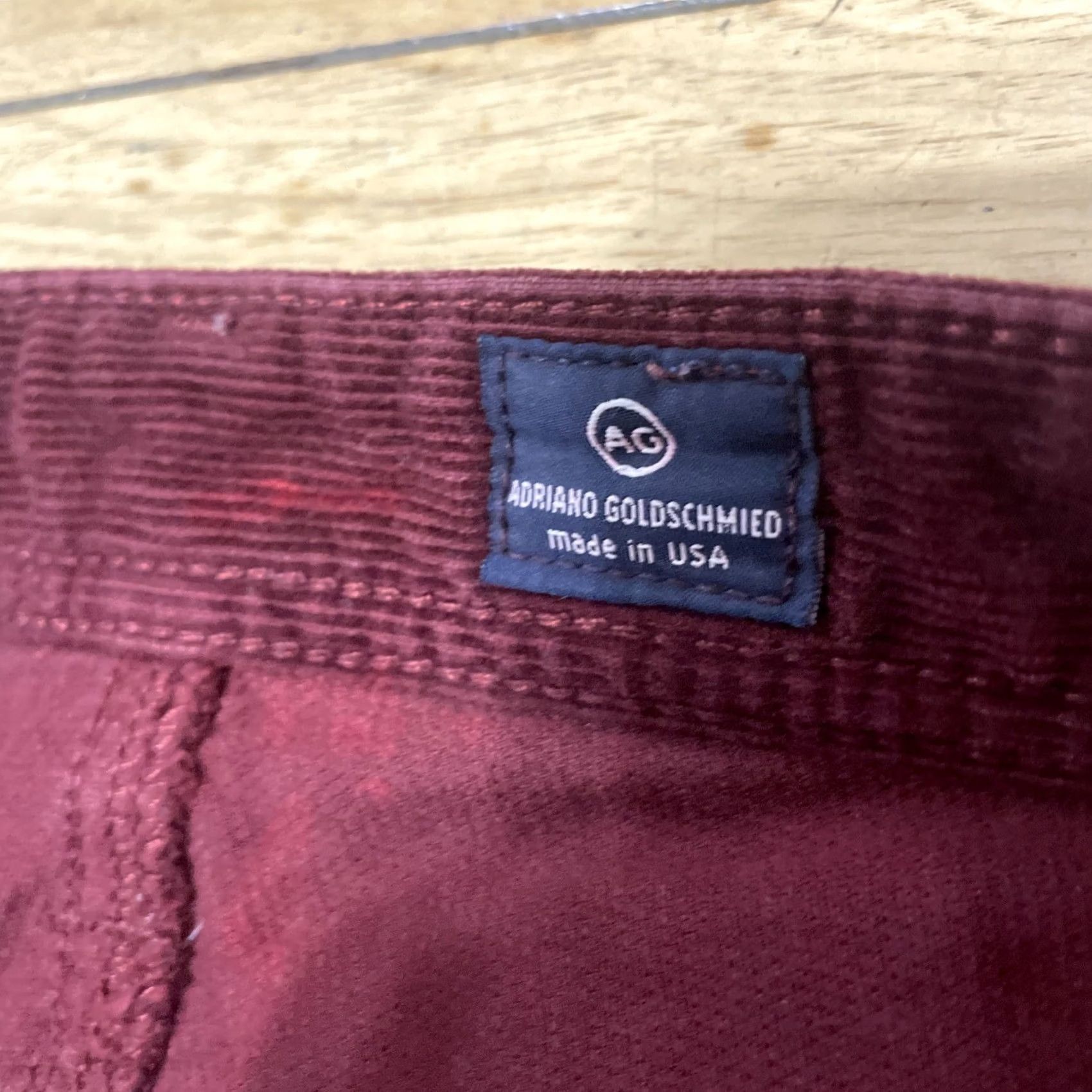 Vintage ADRIANO GOLDSCHMIED Corduroy Pants Men 30x35 The Matchbox Slim Straight Maroon Red Slim Chino 5-Pocket USA City Preppy Men Size US 30 / EU 46 - 7 Thumbnail