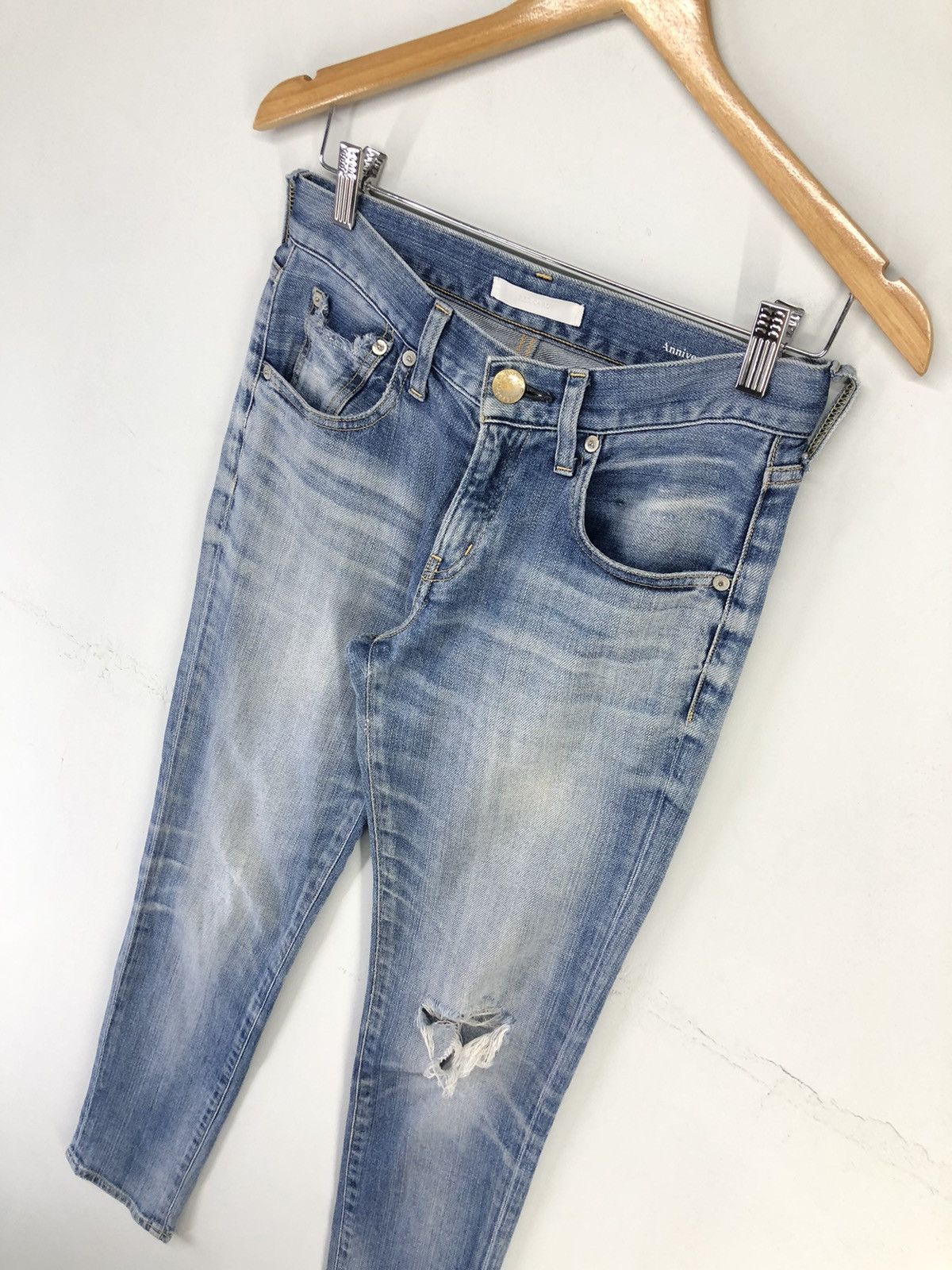 Japanese Brand Red Card Anniversary 25th Distressed Faded Blue Jeans Size US 28 / EU 44 - 4 Thumbnail