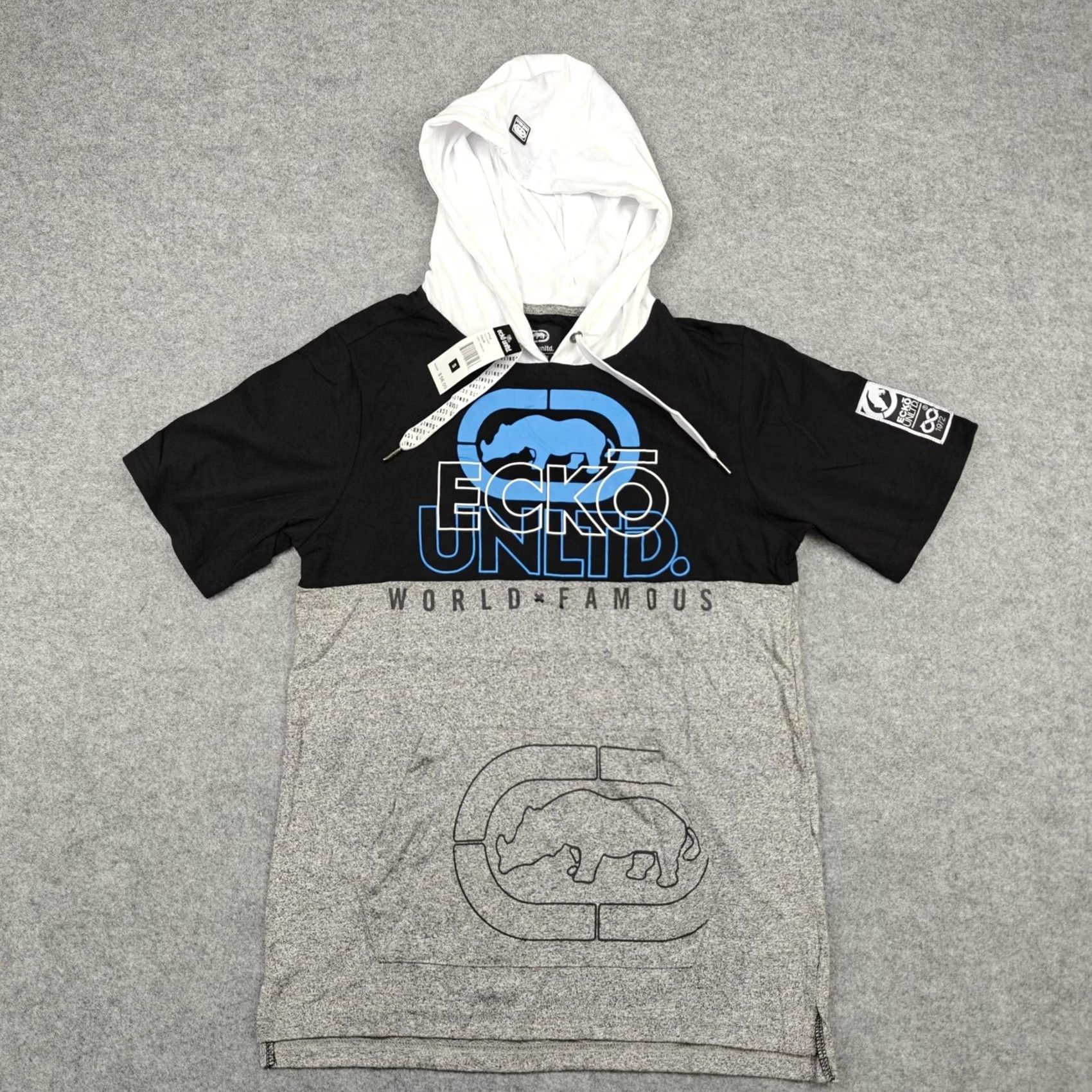 Ecko Unltd. Ecko Unltd Hooded Shirt Mens Small Grey Marled Rhino Graphic Tee Colorblock New Size US S / EU 44-46 / 1 - 2 Thumbnail