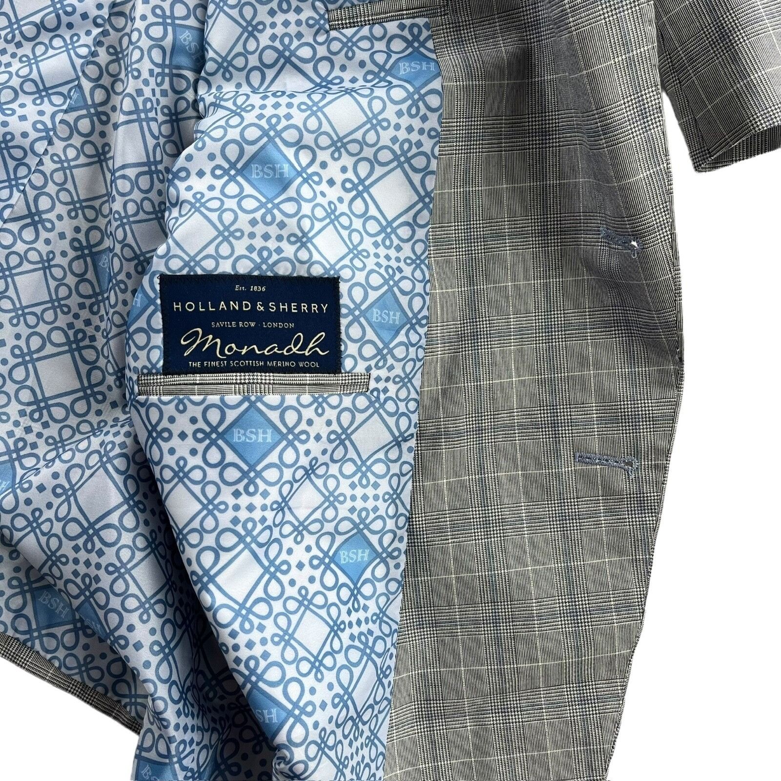 Holland & Sherry NEW Tom James x Holland & Sherry Gray Windowpane Plaid Suit• Size 50S - 3 Thumbnail
