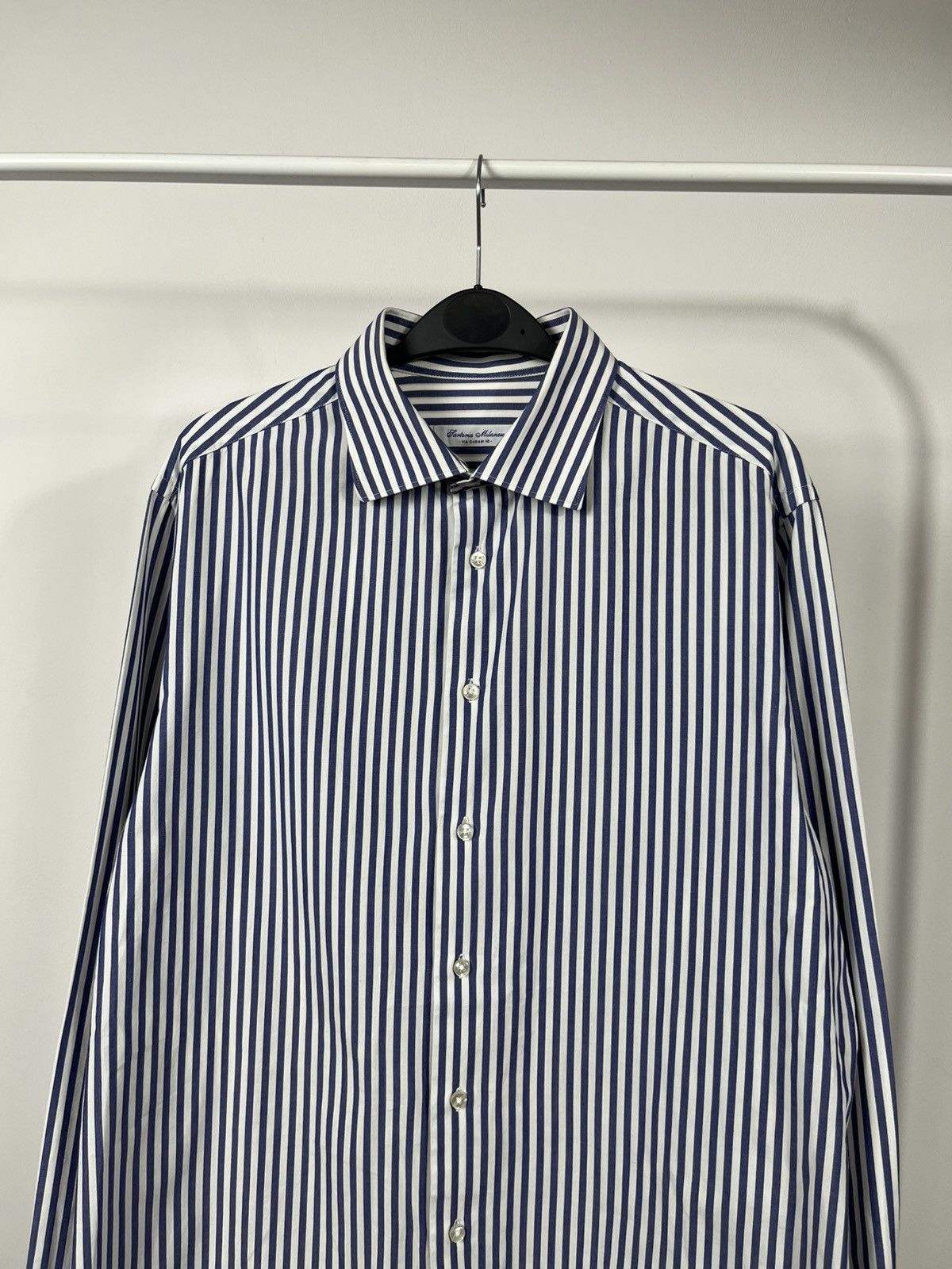 Other Santoria Milanese Blue White Striped Cotton Shirt 41 16 Size US L / EU 52-54 / 3 - 4 Thumbnail