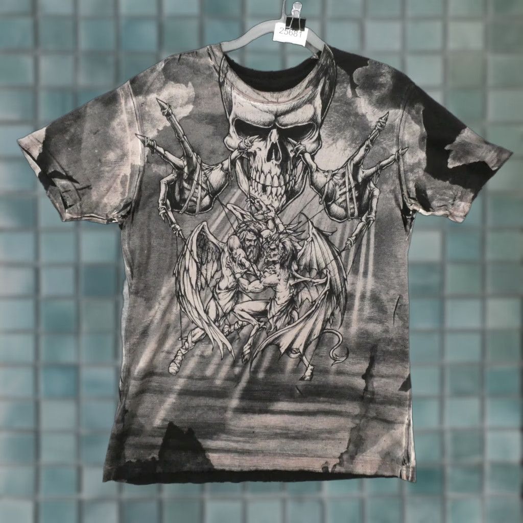 Affliction Affliction Shirt Men L Black Grunge Skull Puppets God Devil Armageddon Size US L / EU 52-54 / 3 - 1 Thumbnail