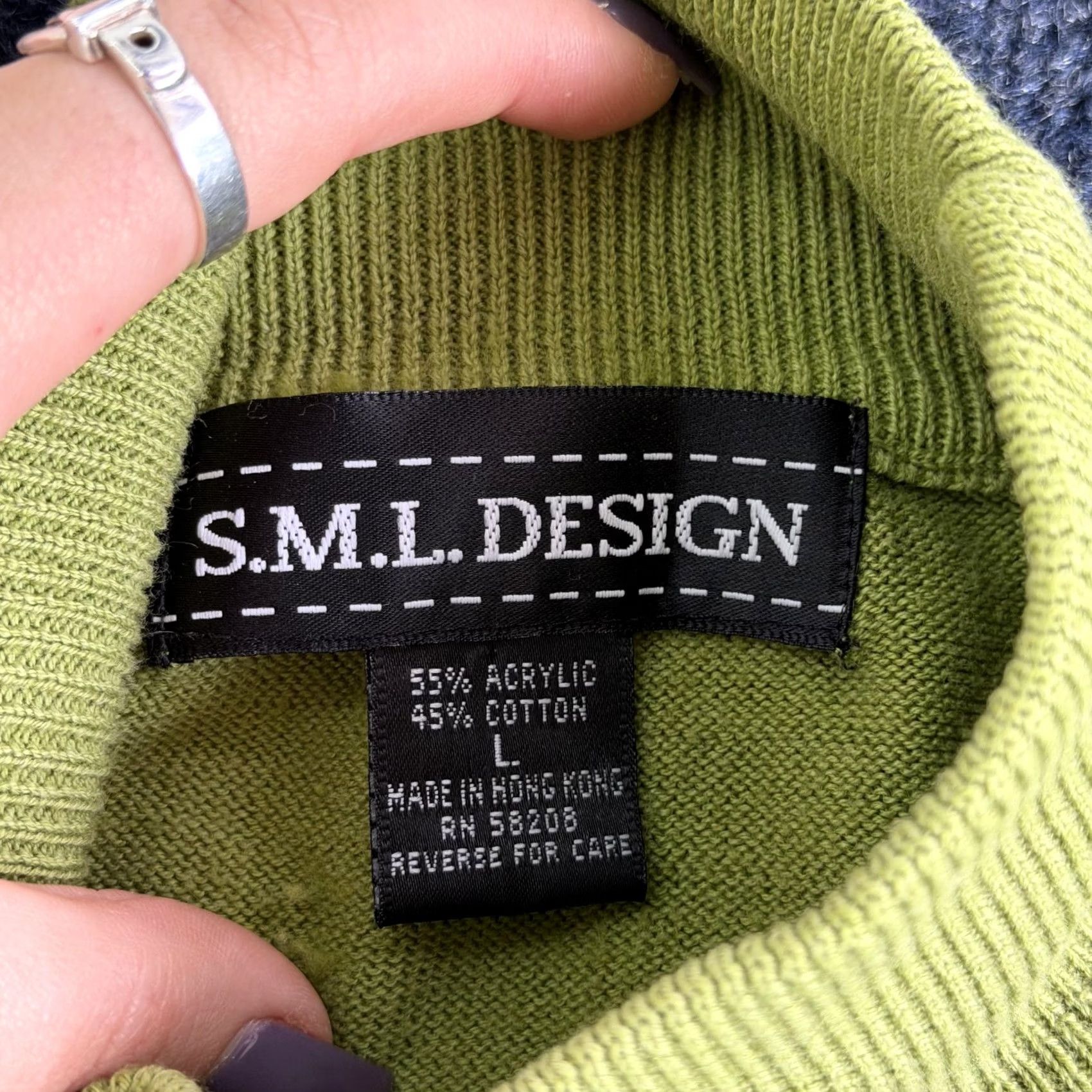 Vintage VINTAGE S.M.L. Design Sweater Womens L Green Mock Neck Tight-Knit Short Sleeve Pullover Casual Hips-Length Size L / US 10 / IT 46 - 3 Thumbnail
