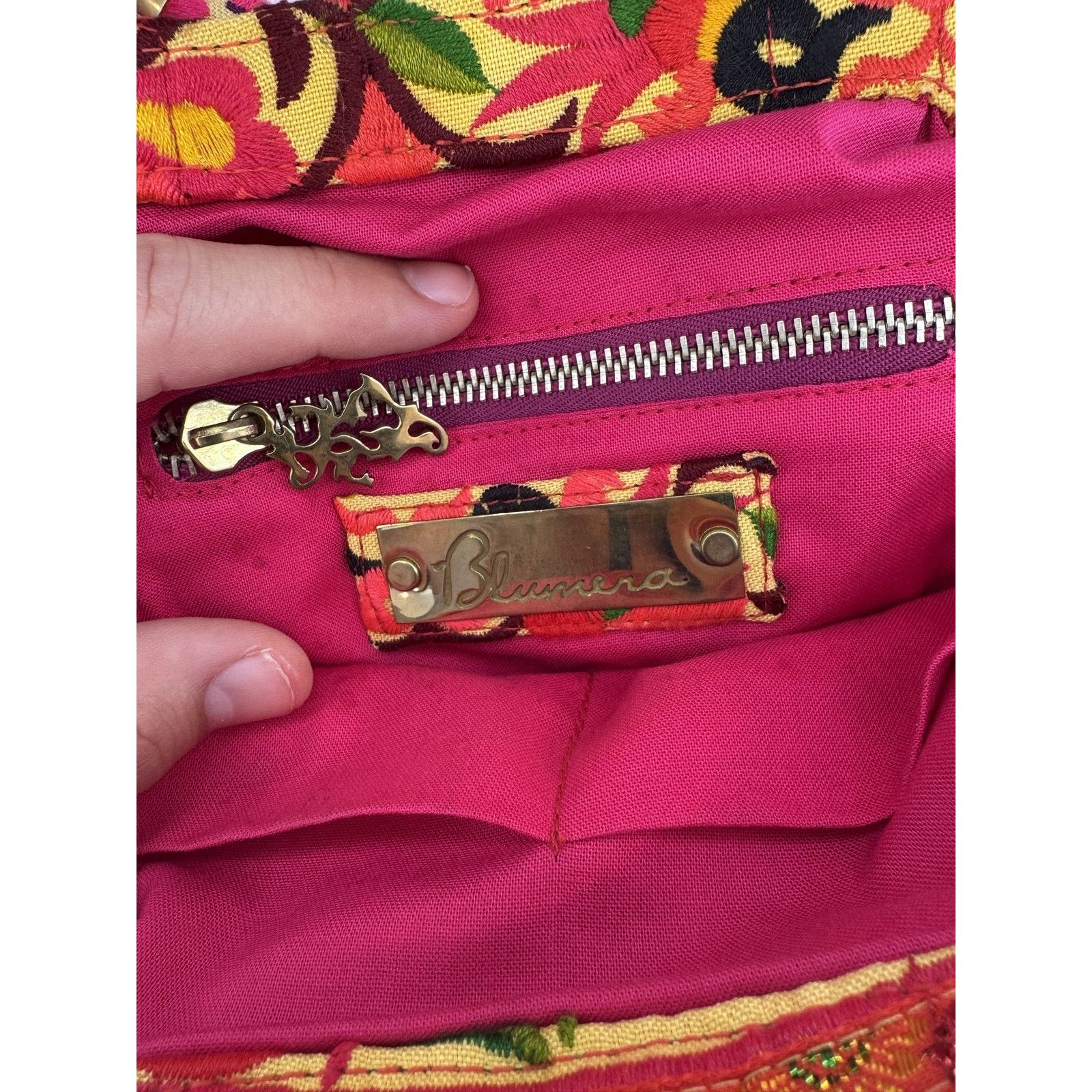 Tory Burch Blumera Clutch Pink Red Embroidered Floral Gold Chain Purse Size ONE SIZE - 4 Thumbnail
