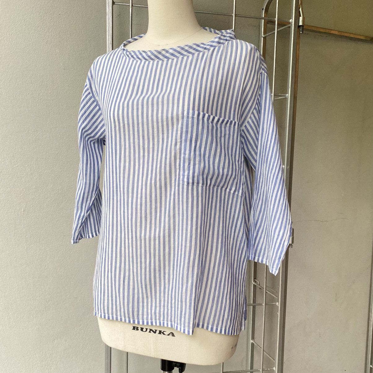 Issey Miyake Plantation Blue Stripe Cotton Top with Pocket Size M / US 6-8 / IT 42-44 - 14 Thumbnail