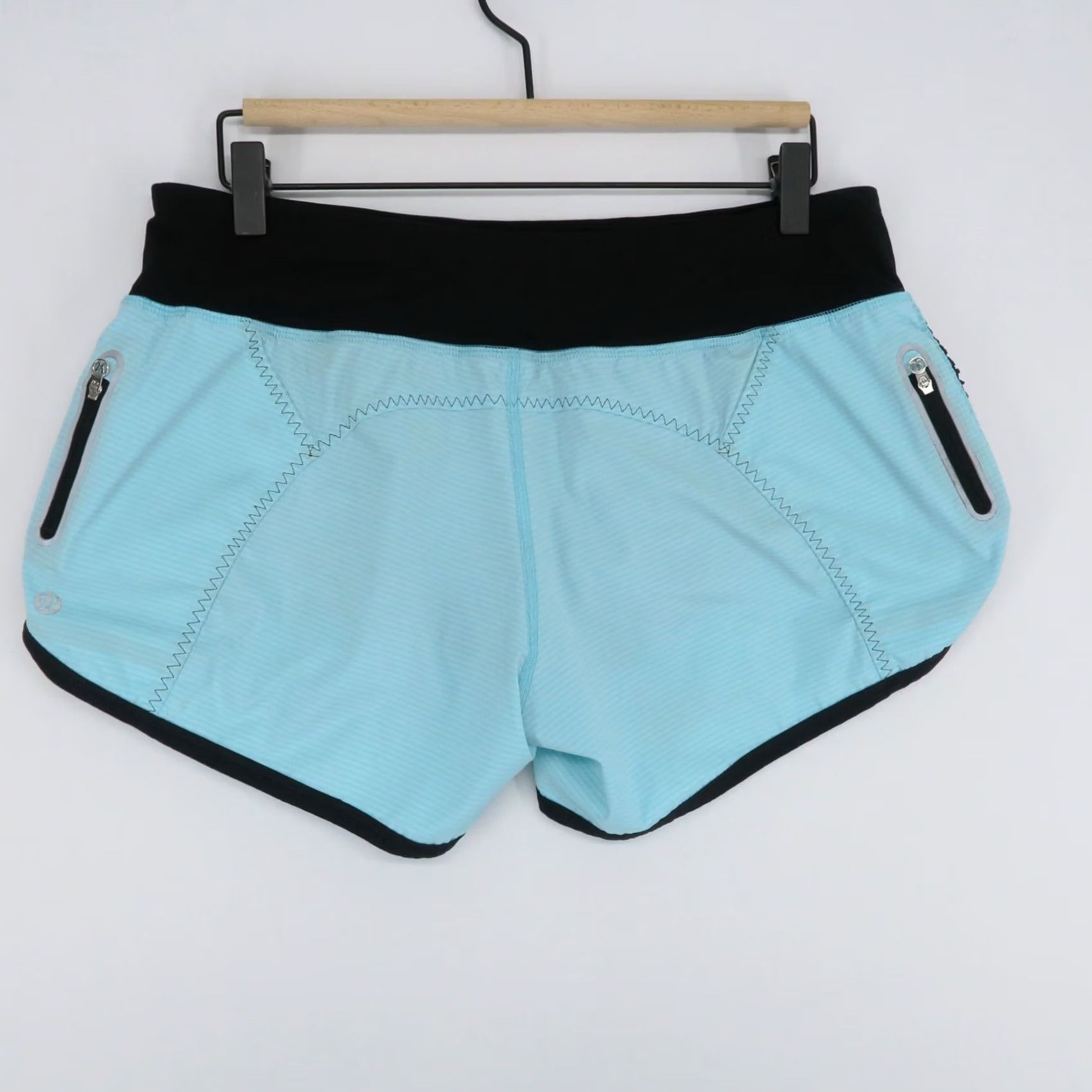 Lululemon Lululemon Shorts Womens 8 Blue Aqua Black Striped Ruched Running Athletic Size 30" / US 8 / IT 44 - 3 Thumbnail