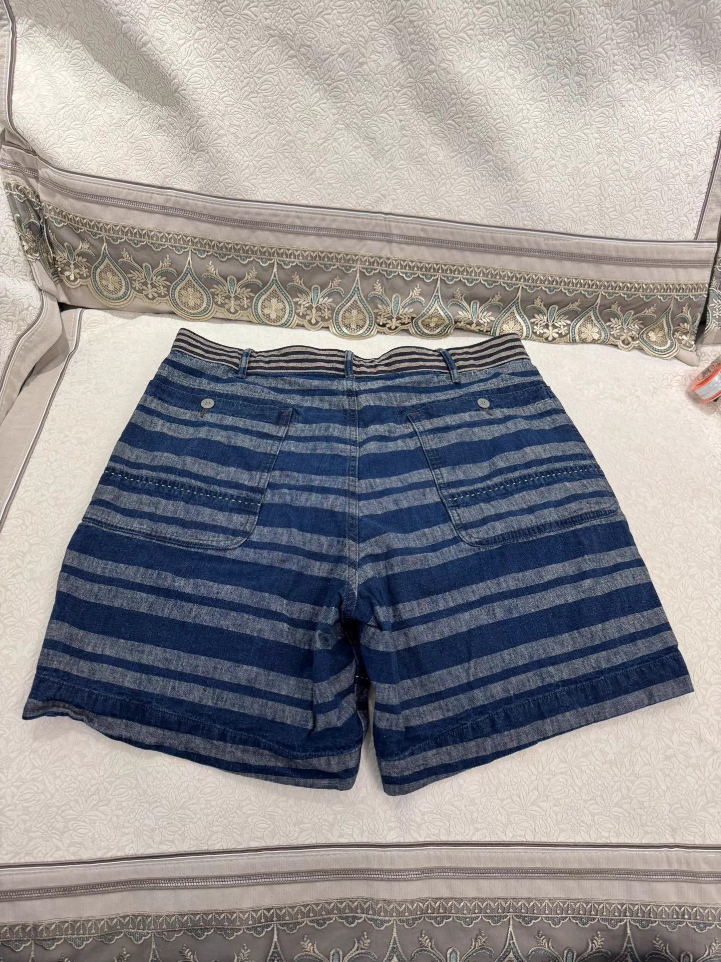 RRL Ralph Lauren DOUBLE RL Men's Indigo Striped Drawstring Button Shorts Size US 34 / EU 50 - 4 Thumbnail