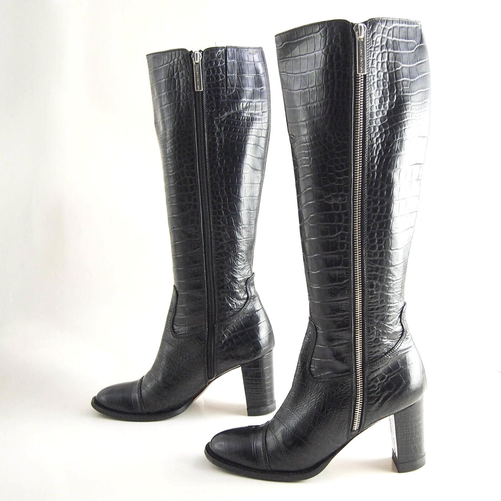 Designer Luciano Padovan Boots Black Croc Leather Womens US 6 EU 36 Size US 6 / IT 36 - 3 Thumbnail