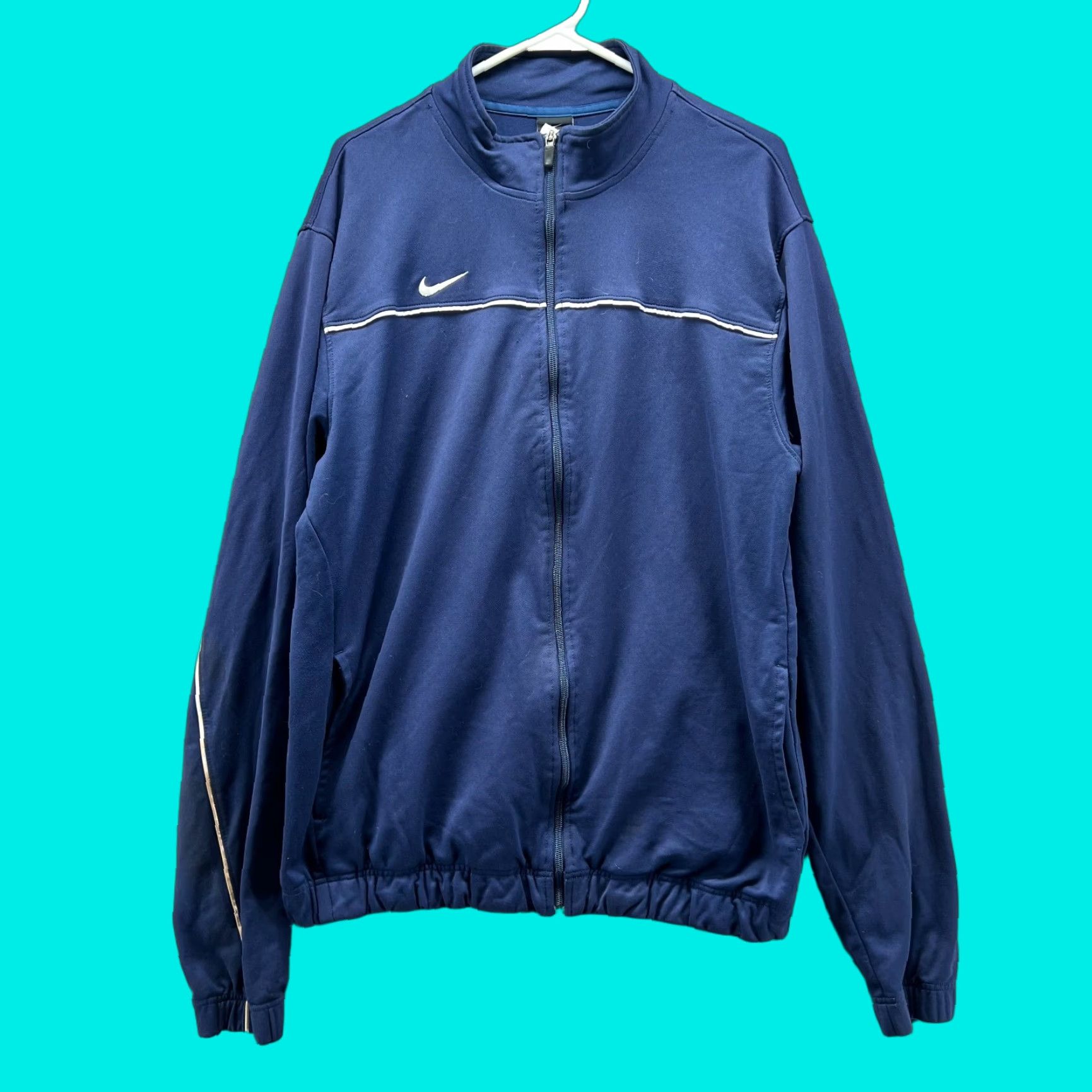 Nike VINTAGE Nike Jacket Bomber Jacket Men XLT Blue Navy Full Zip Athletic Track Dri-Fit All Seasons Logo Indonesia Size US XL / EU 56 / 4 - 1 Thumbnail