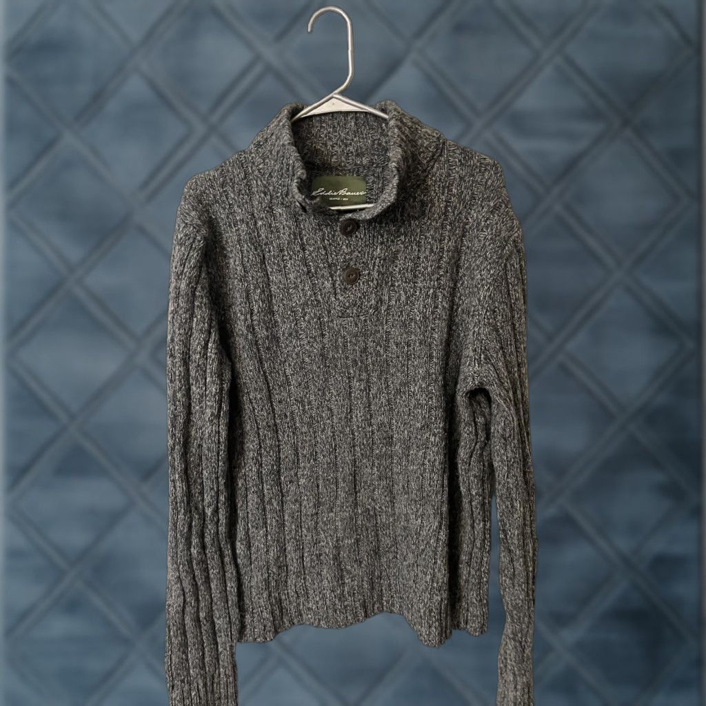 Eddie Bauer VTG Eddie Bauer Ribbed Knit Mock Neck Sweater L Gray 78% Lambswool Nylon Button Casual Mens Pullover Size L Size US L / EU 52-54 / 3 - 1 Thumbnail