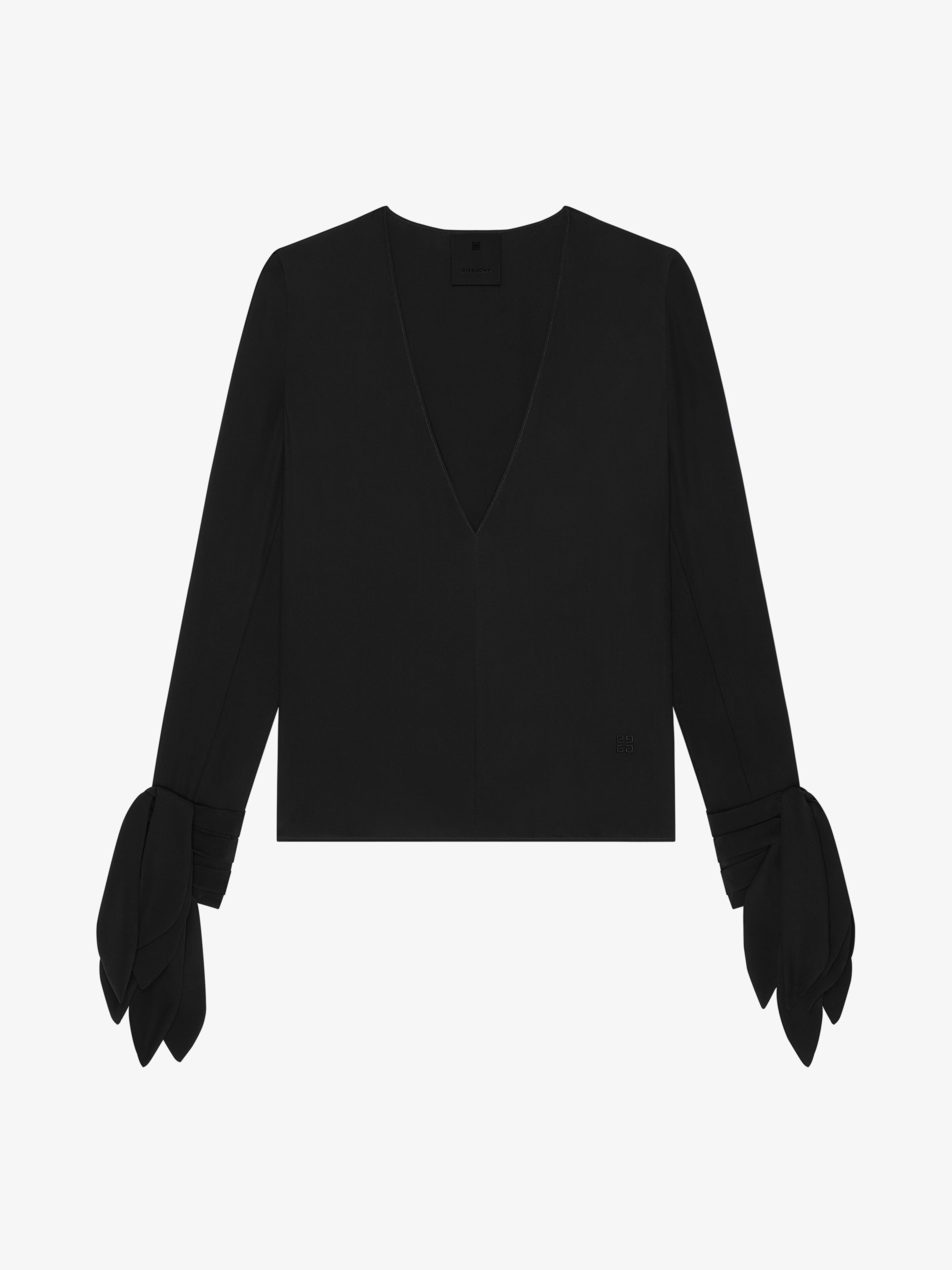 Givenchy o1w1db10326 Deep V-Neck Bow Cuffs Blouse in Black Size S / US 4 / IT 40 - 1 Thumbnail