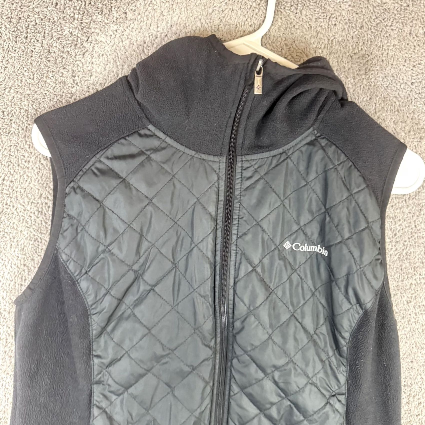 Vintage Columbia Vest Womens Large Black Quilted Hooded Fleece Thermal Insulated Zip Size L / US 10 / IT 46 - 3 Thumbnail