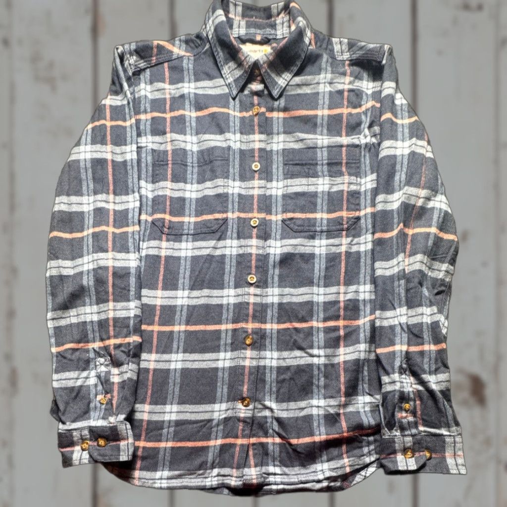 Carhartt VINTAGE Carhartt Long Sleeve Button-Up Shirt Womens L Blue Plaid Flannel 1731 Size L / US 10 / IT 46 - 1 Thumbnail