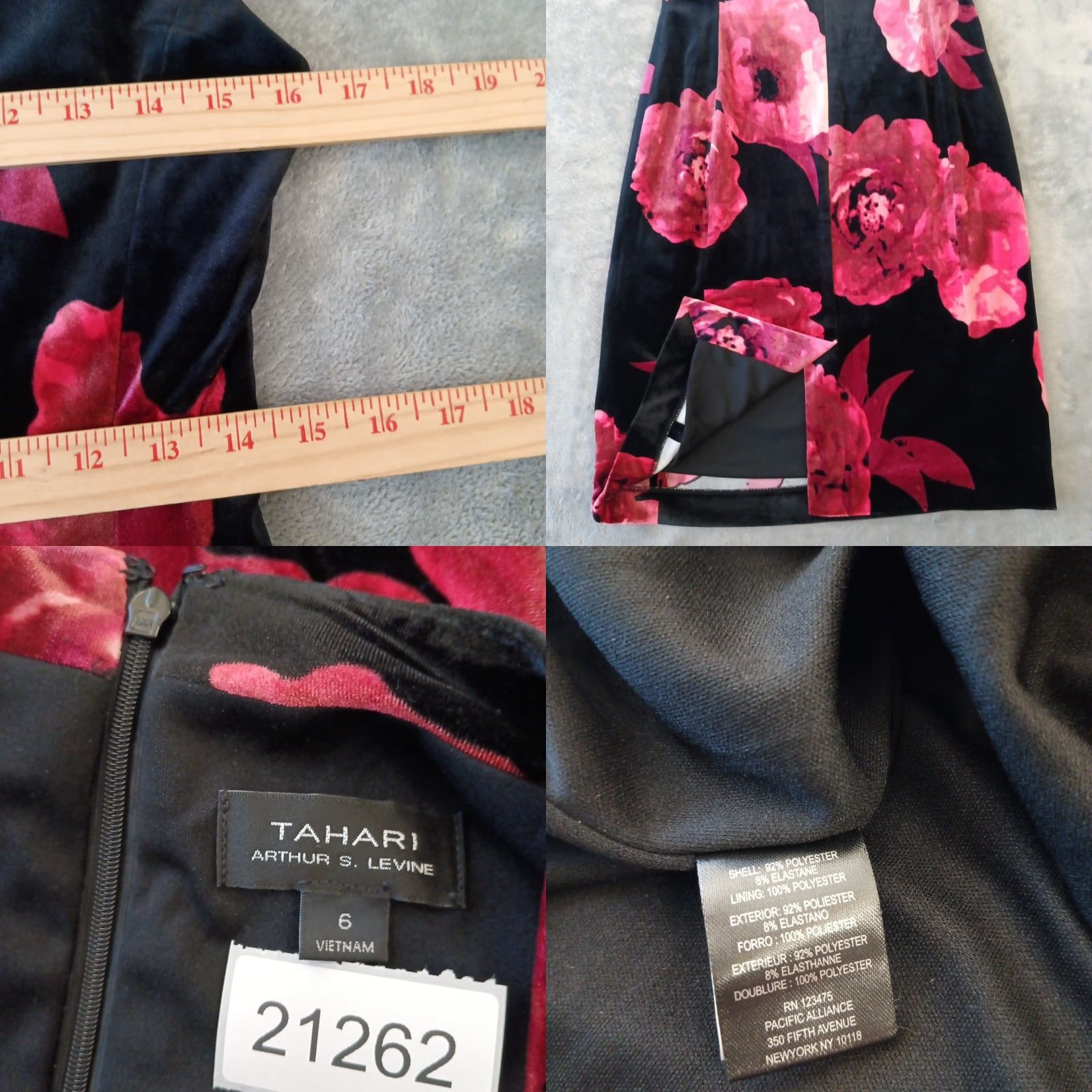 Vintage Tahari Dress Sleeveless Pink Black Floral Knee Length Velvet Lined Zip Square Neck Size 6 Women's Pencil Dress XS? Size M / US 6-8 / IT 42-44 - 8 Thumbnail