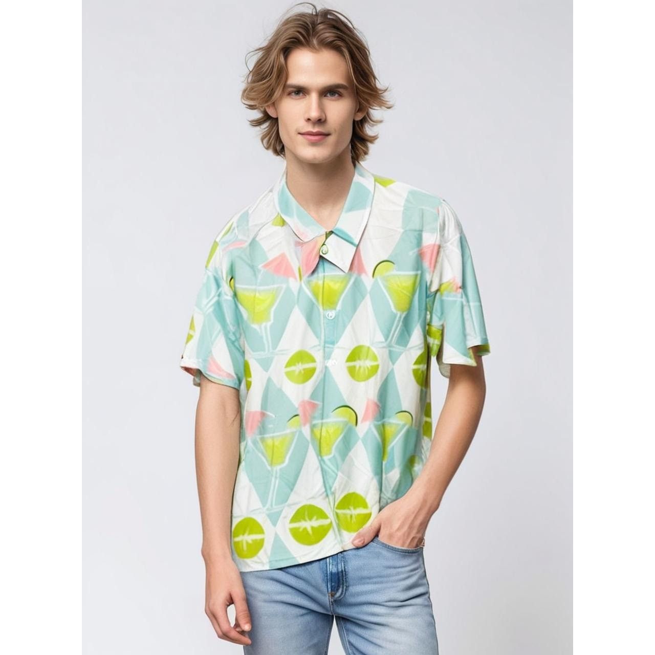 The Unbranded Brand Men's 3XL Margarita Print Short Sleeve Button-Up Shirt Size US XXL / EU 58 / 5 - 1 Thumbnail