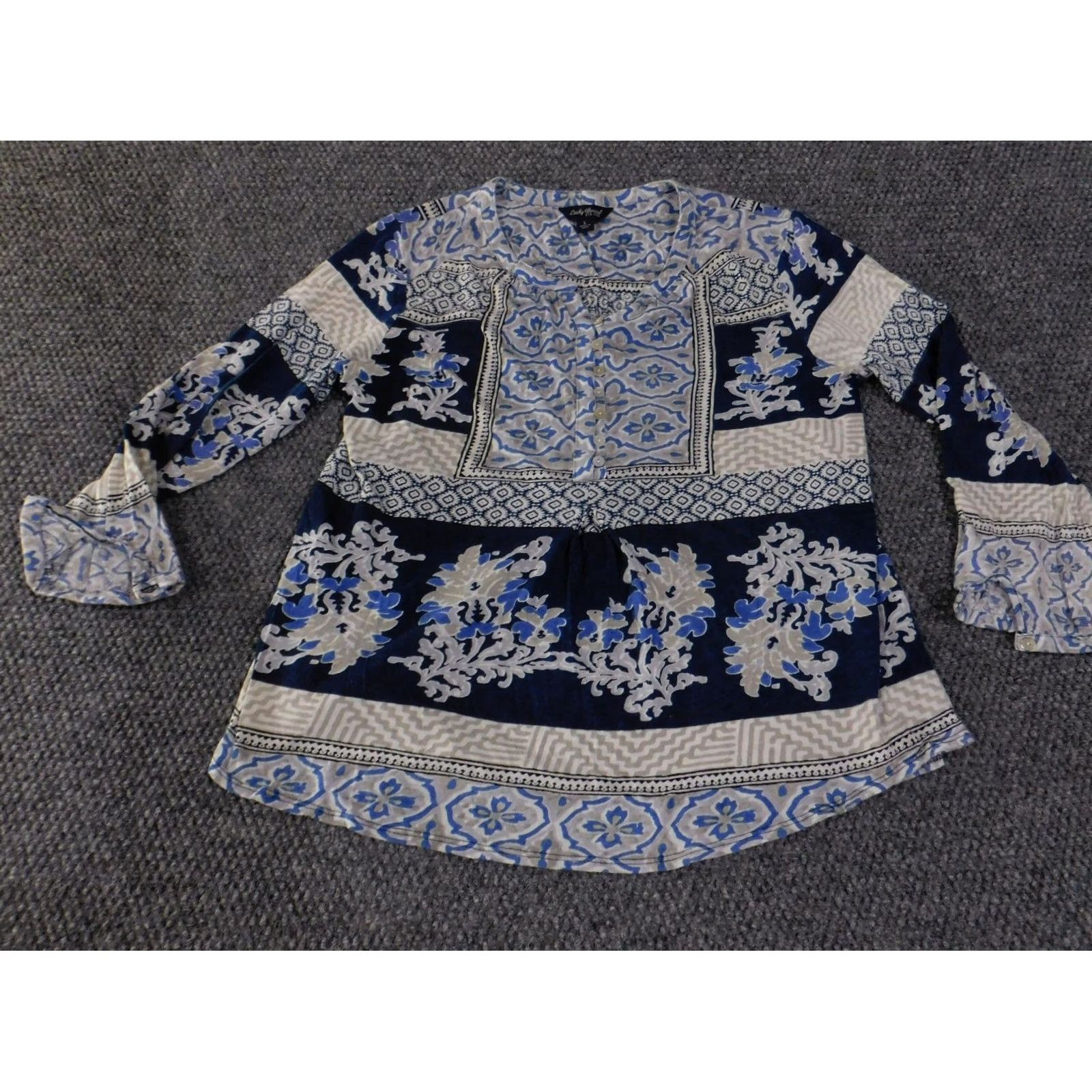 Lucky Brand Lucky Brand Blouse Womens L Blue Floral Boho Peasant Top Shirt Size L / US 10 / IT 46 - 4 Thumbnail