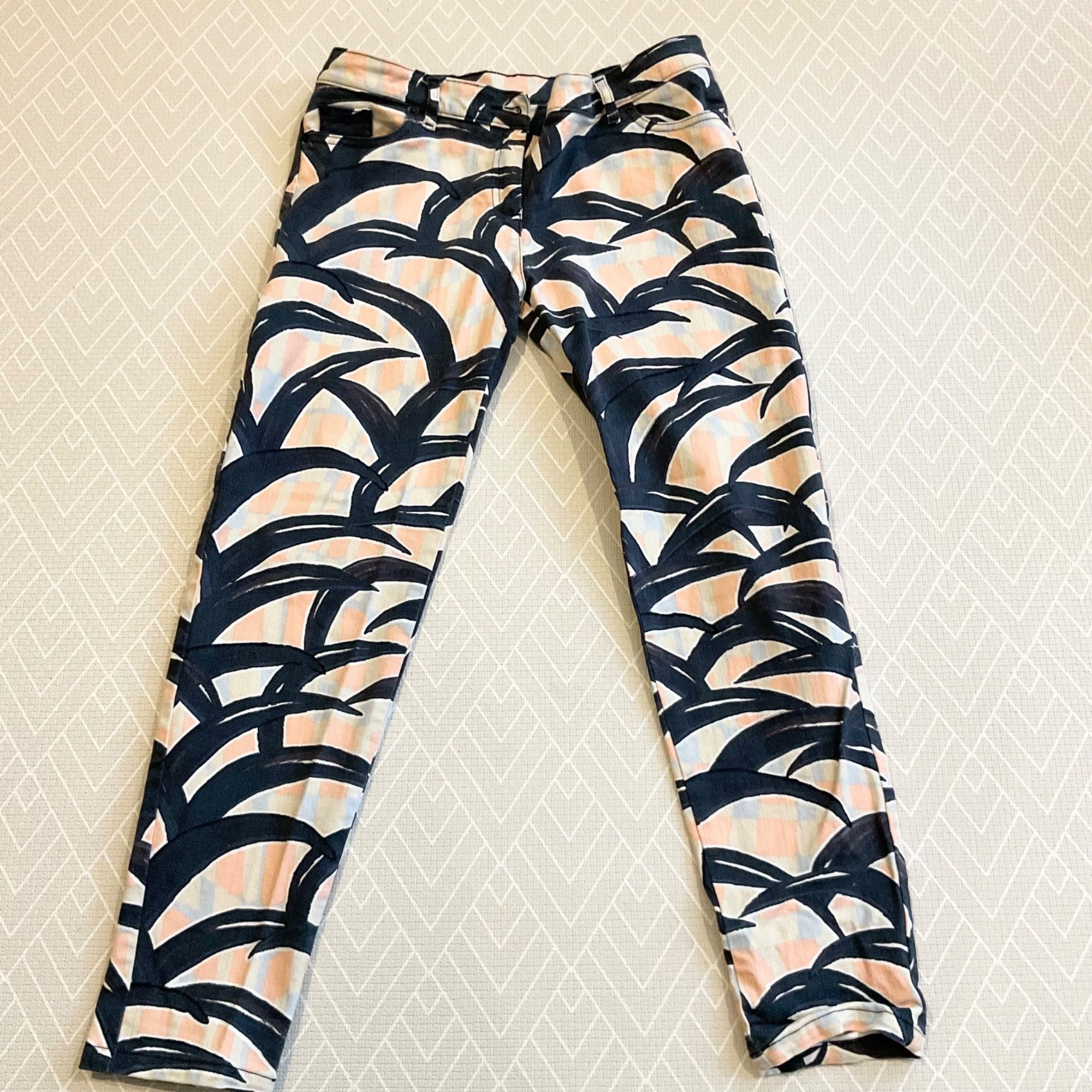 Kenzo KENZO leaves print cotton trouser pants navy blue coral SZ40 Size 30" / US 8 / IT 44 - 1 Thumbnail