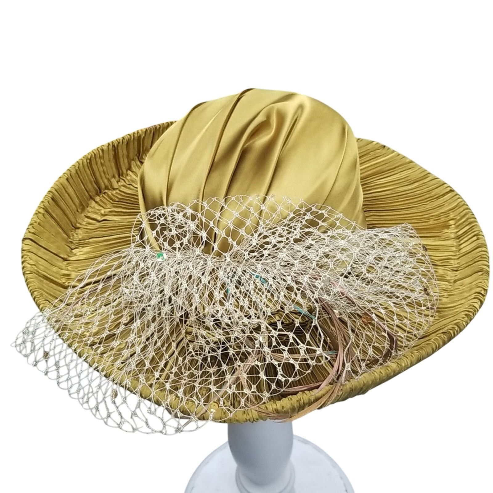 Other Donna Vinci Chartreuse Satin Hat, size 22 1/2 inches Size ONE SIZE - 8 Thumbnail