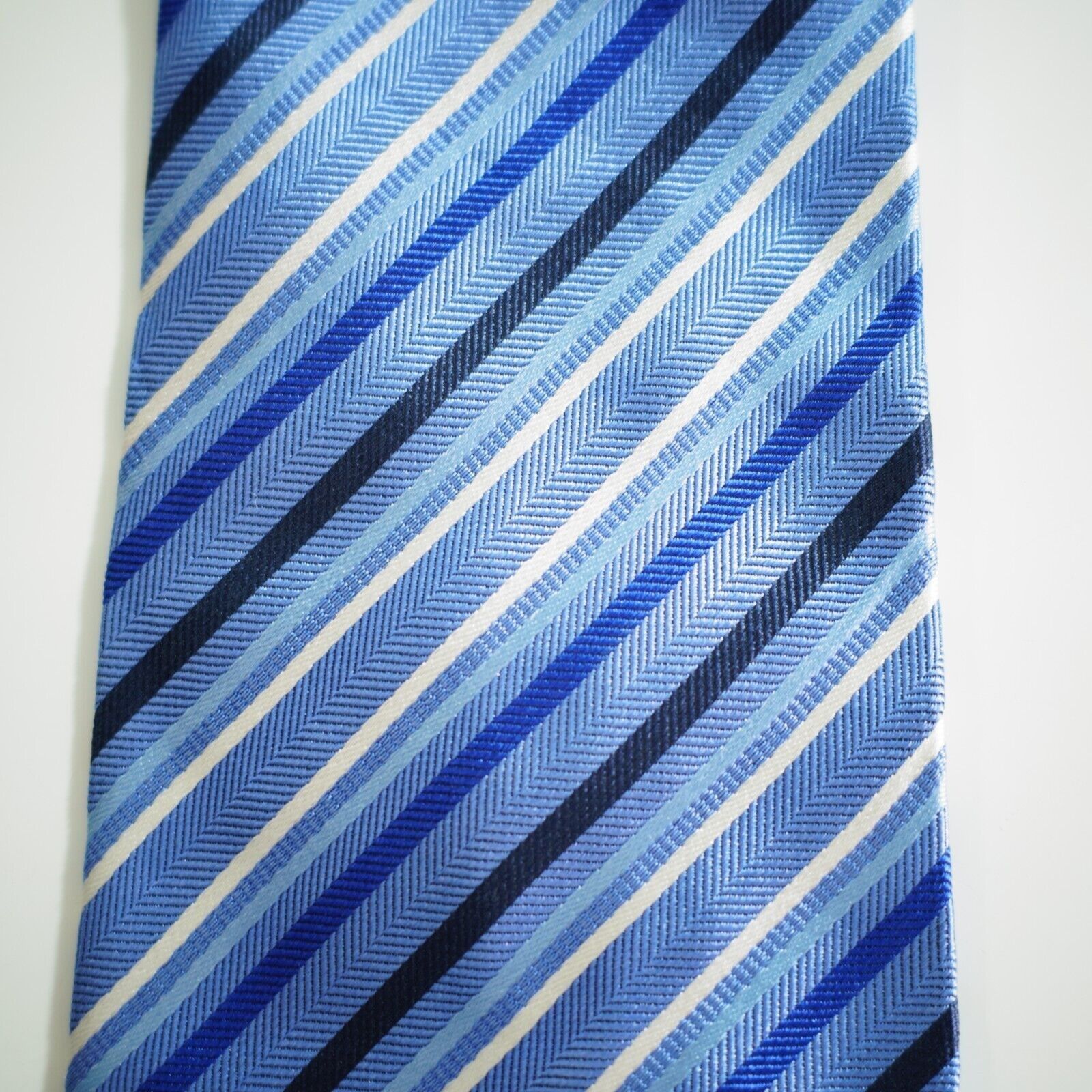 Designer Robert's Italy Blue Striped Woven Silk Tie Size ONE SIZE - 2 Thumbnail