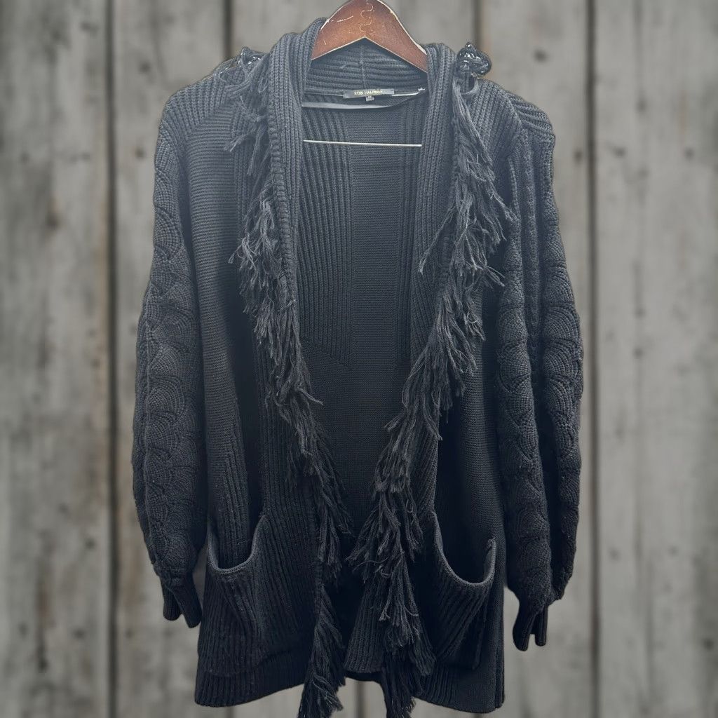 KOBI HALPERIN Kobi Halperin Cardigan Womens XS Merino Wool Fringe Open Cardigan Quiet Lux Shirt Womens XS Black 100% Merino Wool Cardigan Fringe 90s? Size XS / US 0-2 / IT 36-38 - 1 Thumbnail