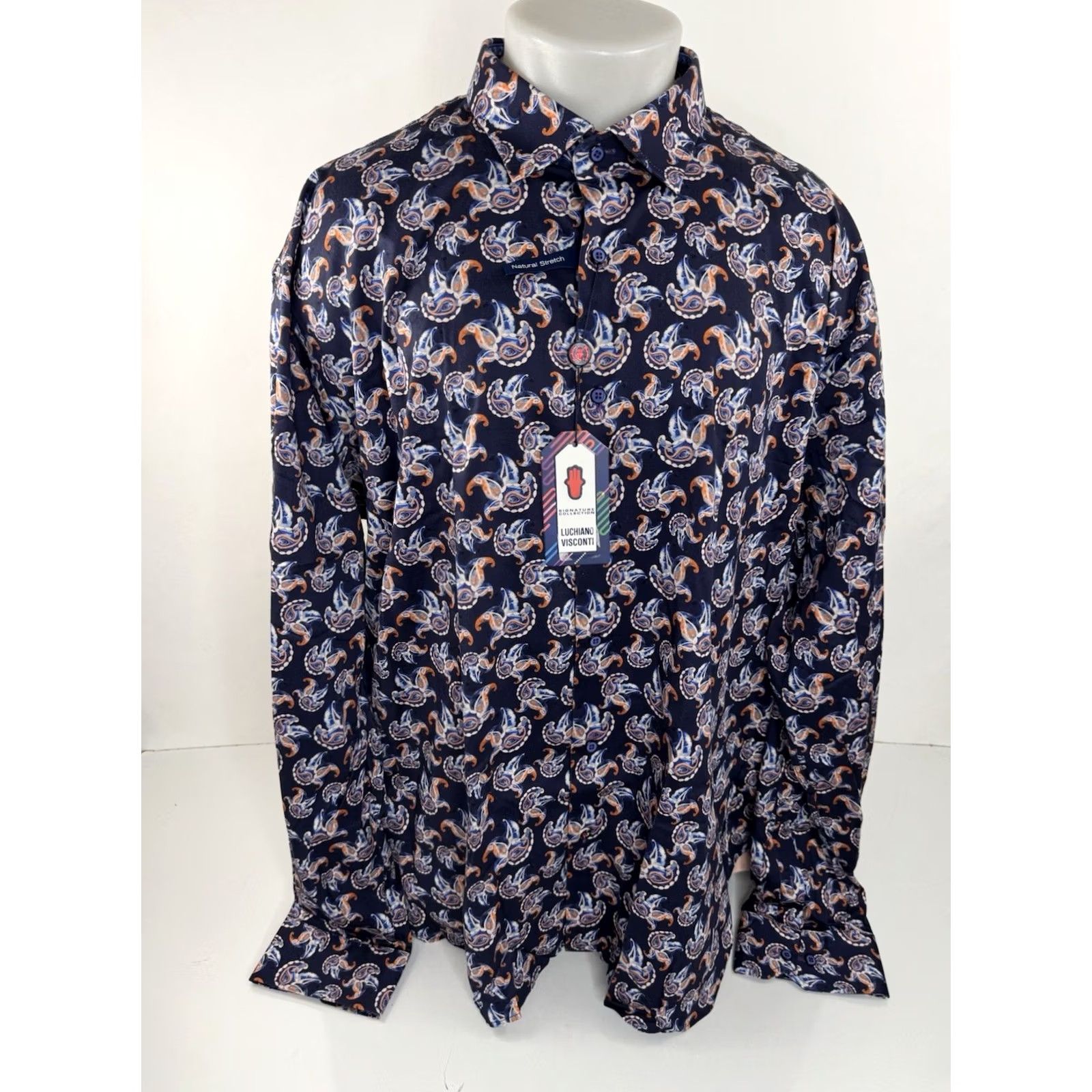 Luchiano Visconti Luchiano Visconti Shirt Paisley 3XL Button-Up Long Sleeve Blue Mens Safety Signature New with Tag MSRP: 89 Size US XXL / EU 58 / 5 - 2 Thumbnail
