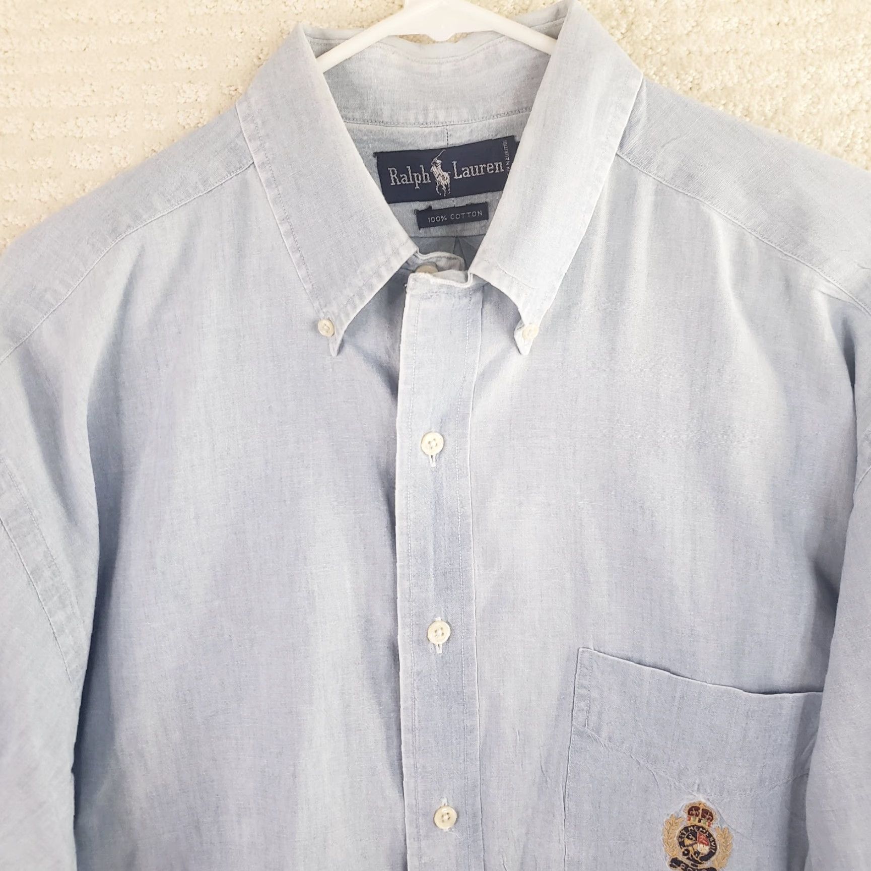 Polo Ralph Lauren Polo Ralph Lauren Shirt Men XL Blue Chambray Long Sleeve Pocket Logo Cotton Size US XL / EU 56 / 4 - 3 Thumbnail
