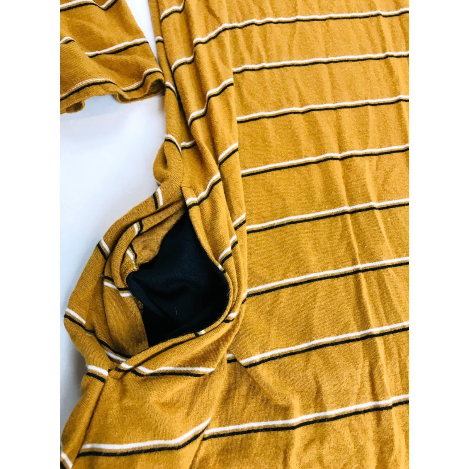 Vintage Maurices Dress Shirt Dress Women's M Light Brown Long Sleeve Boatneck Striped Pockets Size M / US 6-8 / IT 42-44 - 5 Thumbnail