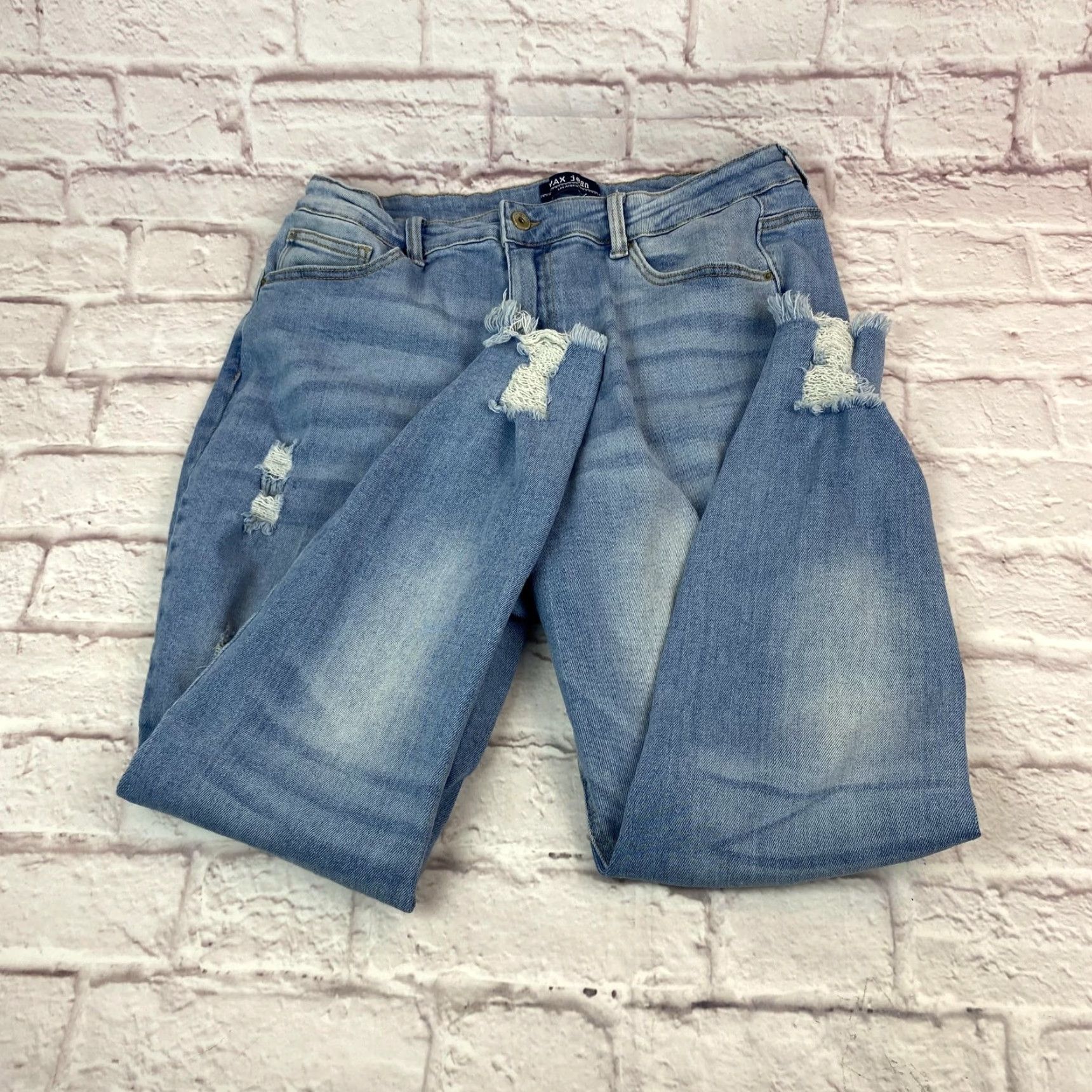 Denime Wax Jean Jeans Womens 18 Light Wash Distressed Ripped Stretch Denim Raw Hem Size 40" / US 18 - 2 Thumbnail