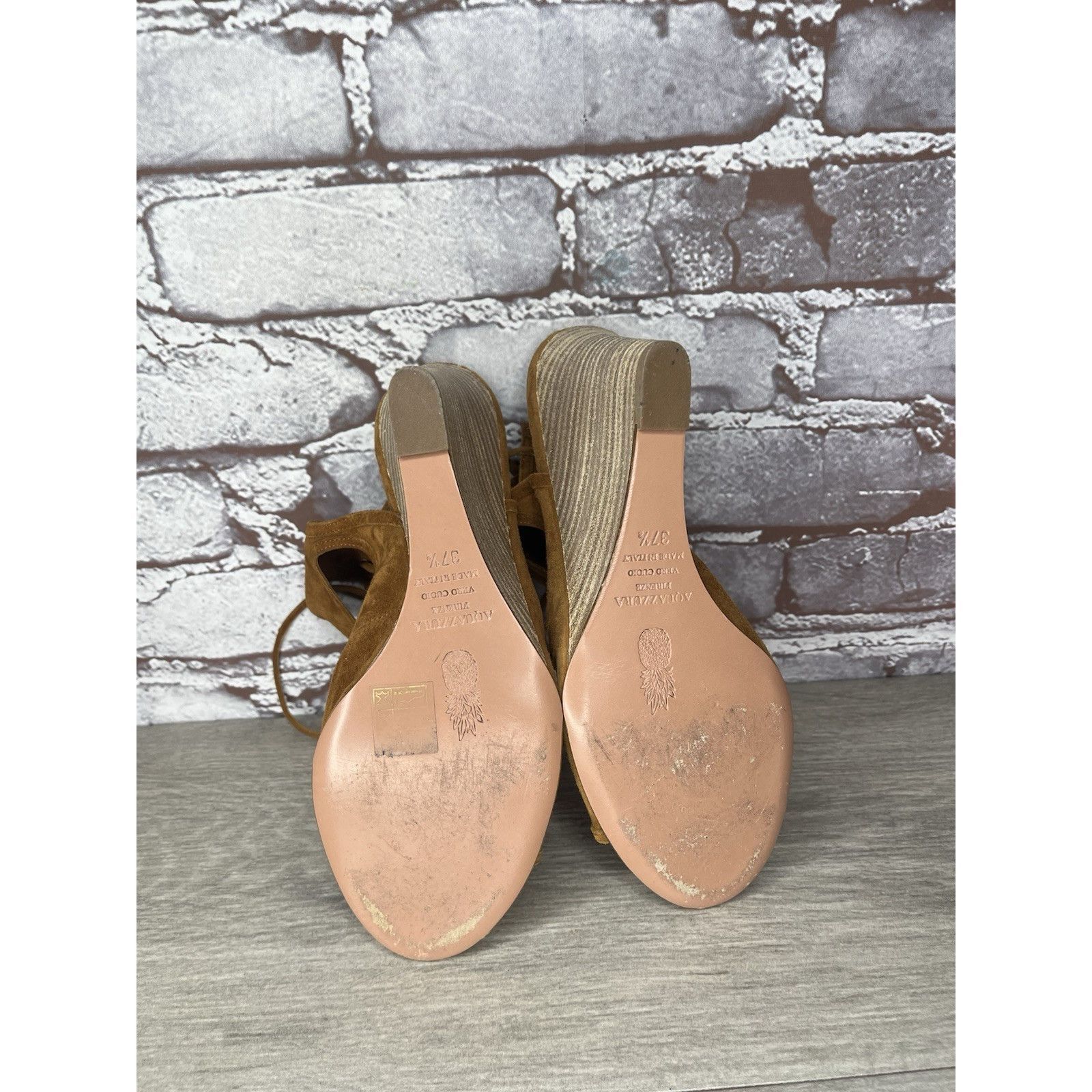 Aquazzura Aquazzura Sexy Thing Camel Ankle Open Toe Lace Up Suede Wedg Size US 7 / IT 37 - 12 Thumbnail