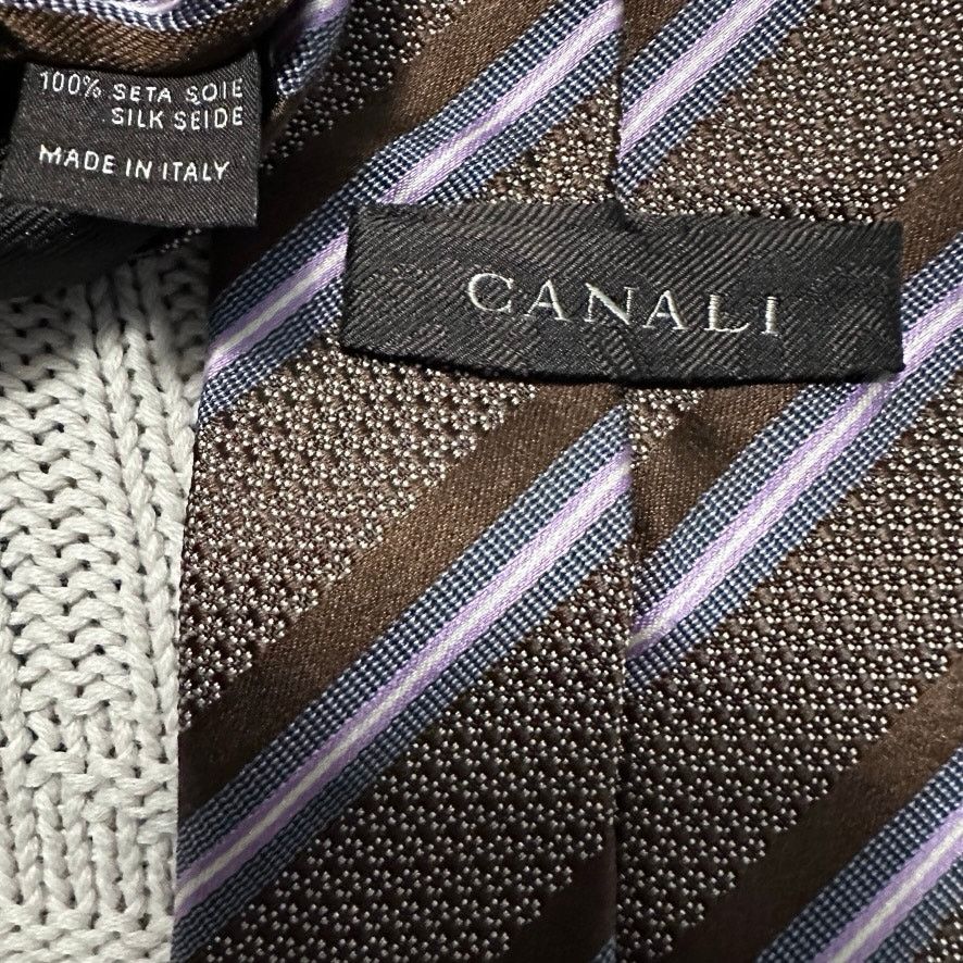 Canali Canali brown striped Italian silk tie Size ONE SIZE - 2 Thumbnail