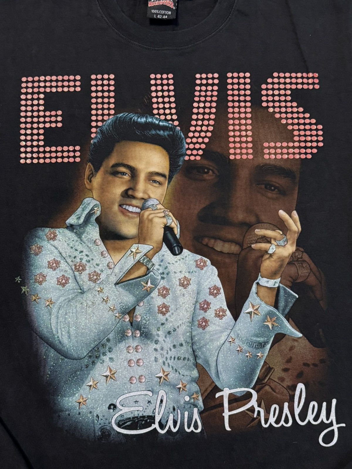 Band Tees 🔷Vintage Elvis Presley Crazy Print T-shirt 90s🔷 Size US L / EU 52-54 / 3 - 2 Thumbnail