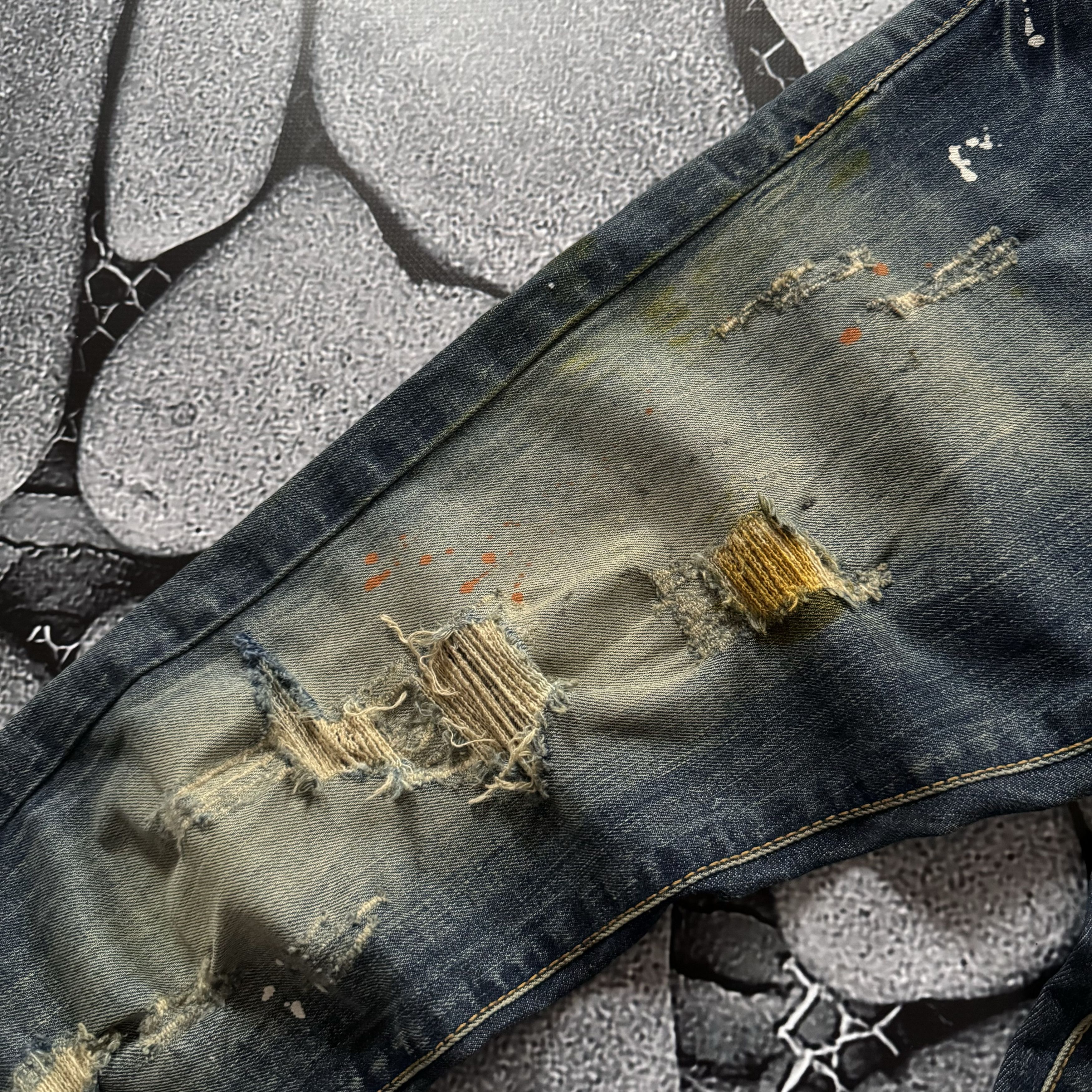 Vintage EX-J VINTAGE DISTRESSED FADED TRASHED JEANS AVANT GARDE Y2K Size 32" / US 10 / IT 46 - 8 Thumbnail