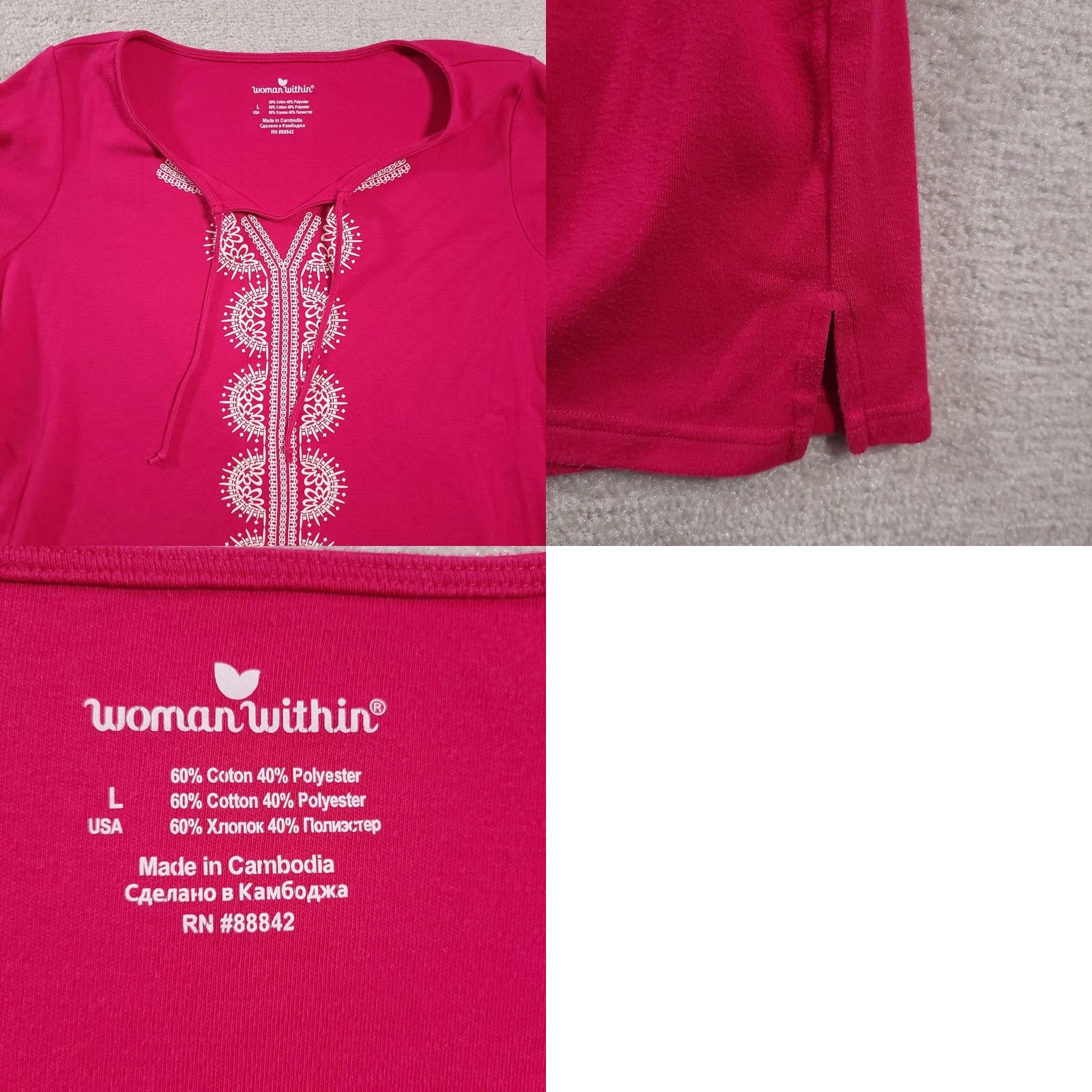 Vintage Woman Within Womens Shirt Adult Large Short Sleeve Pink Round Neck Floral Size L / US 10 / IT 46 - 8 Thumbnail