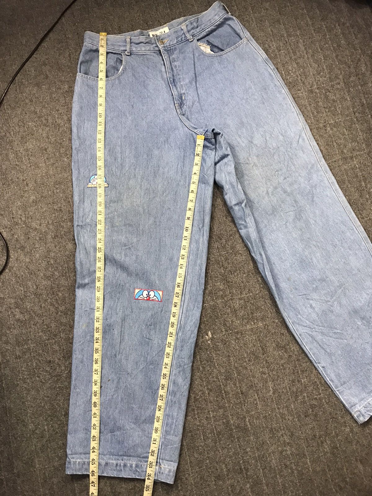Japanese Brand 90s Bee Bell Indigo Denim Baggy Embroidery Doraemon Patches Size 34" / US 12 / IT 48 - 10 Thumbnail