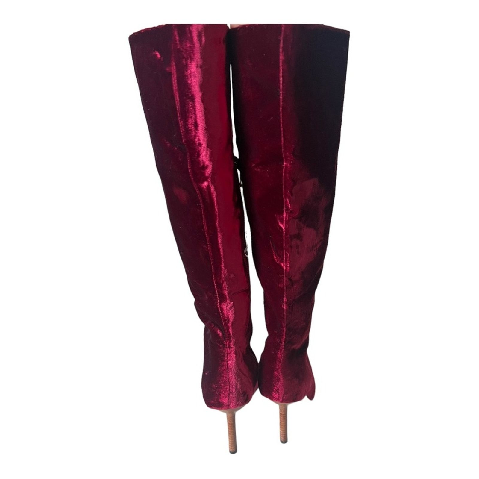 Colin Meredith Colin Stuart Red Velvet Leather Pointed Toe Heel Boots Sz 7M Size US 7 / IT 37 - 6 Thumbnail