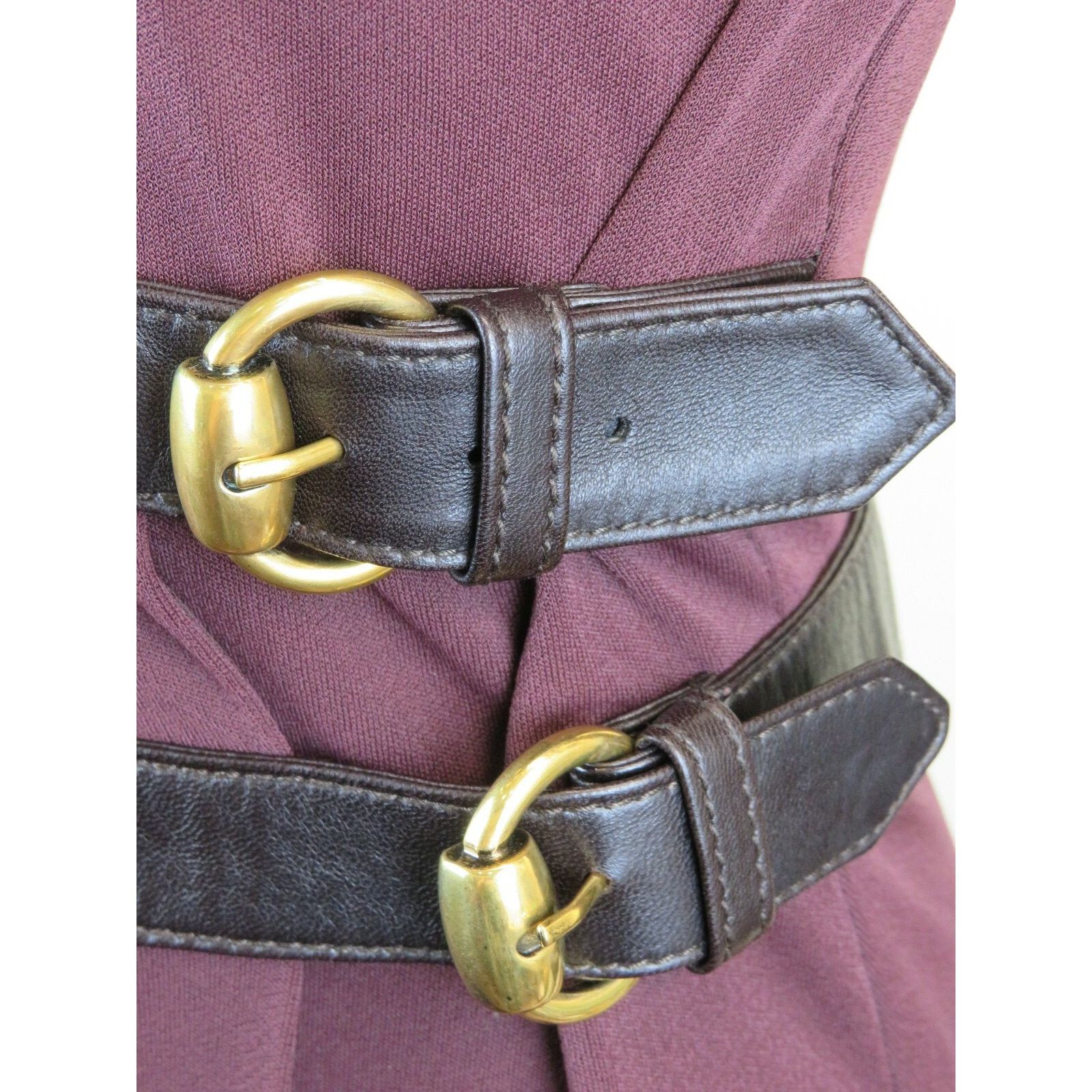 Gucci GUCCI WOOL BURGUNDY LEATHER SLEEVES GOLD BUCKLES DRESS 38 IT Size M / US 6-8 / IT 42-44 - 2 Thumbnail